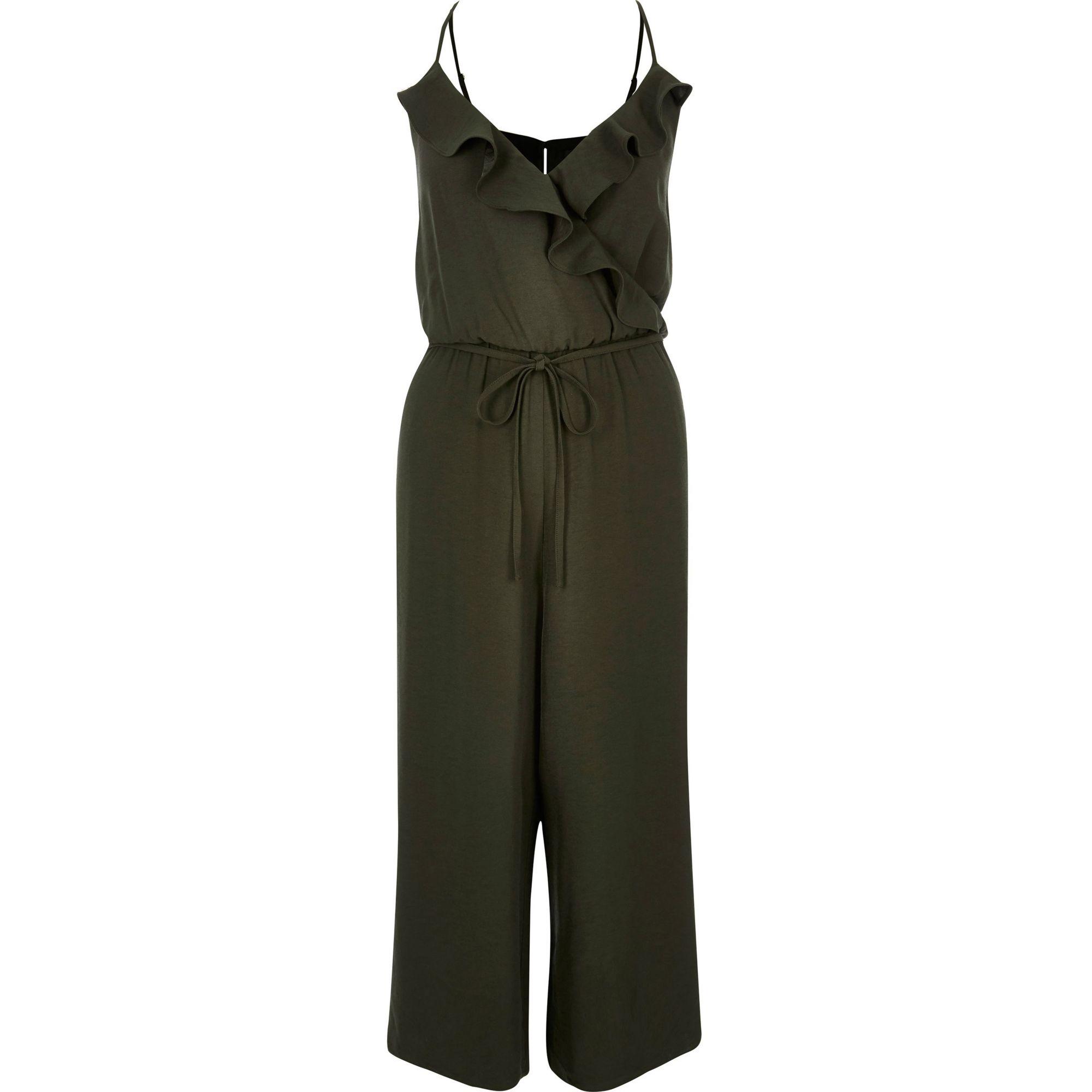 River Island Synthetic Khaki Culotte Jumpsuit in Blue - Lyst