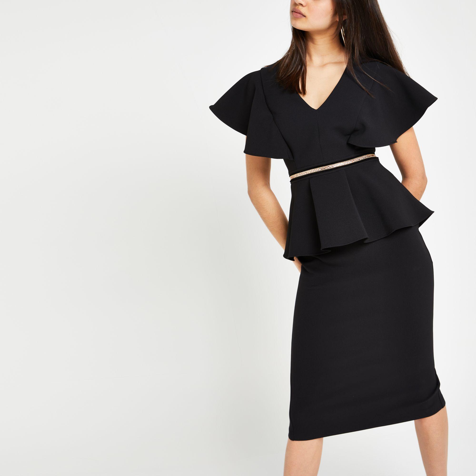 river island black peplum dress