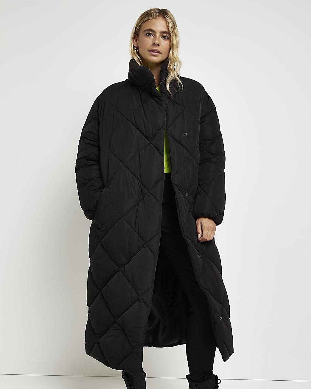 River Island Black Quilted Oversized Puffer Coat | Lyst