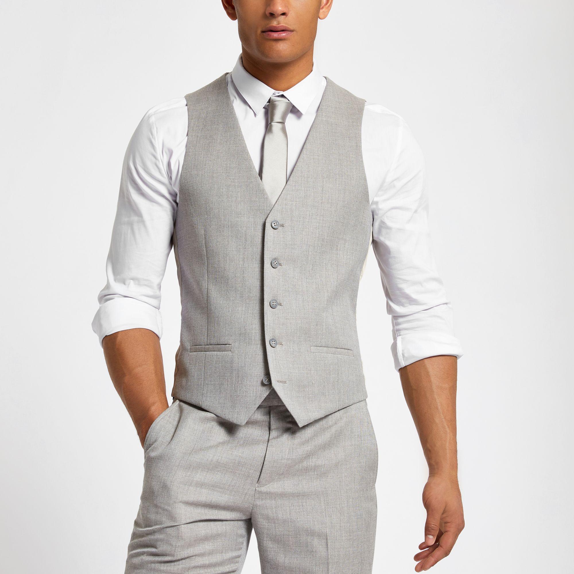 River Island Light Grey Suit Vest in Grey for Men | Lyst Australia