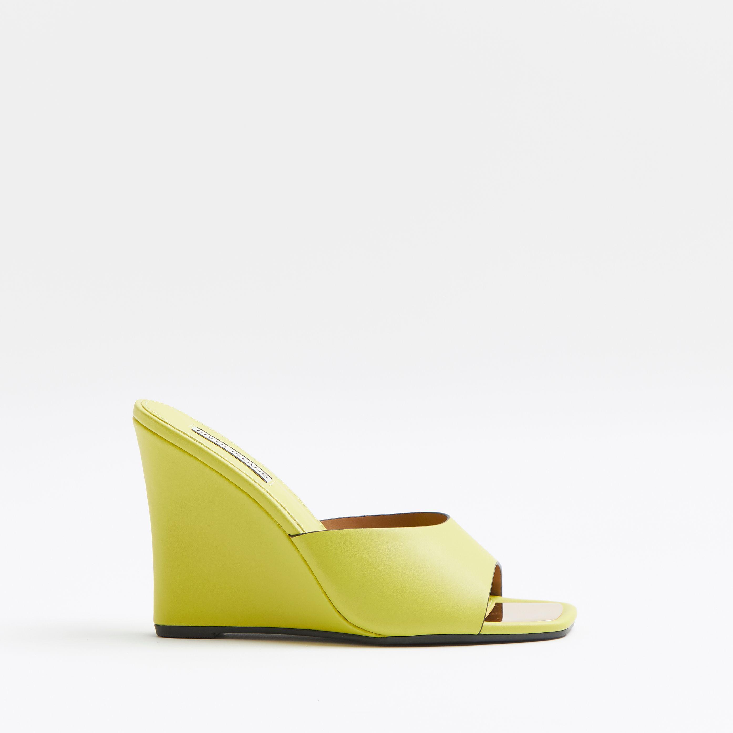 yellow peep toe wedges