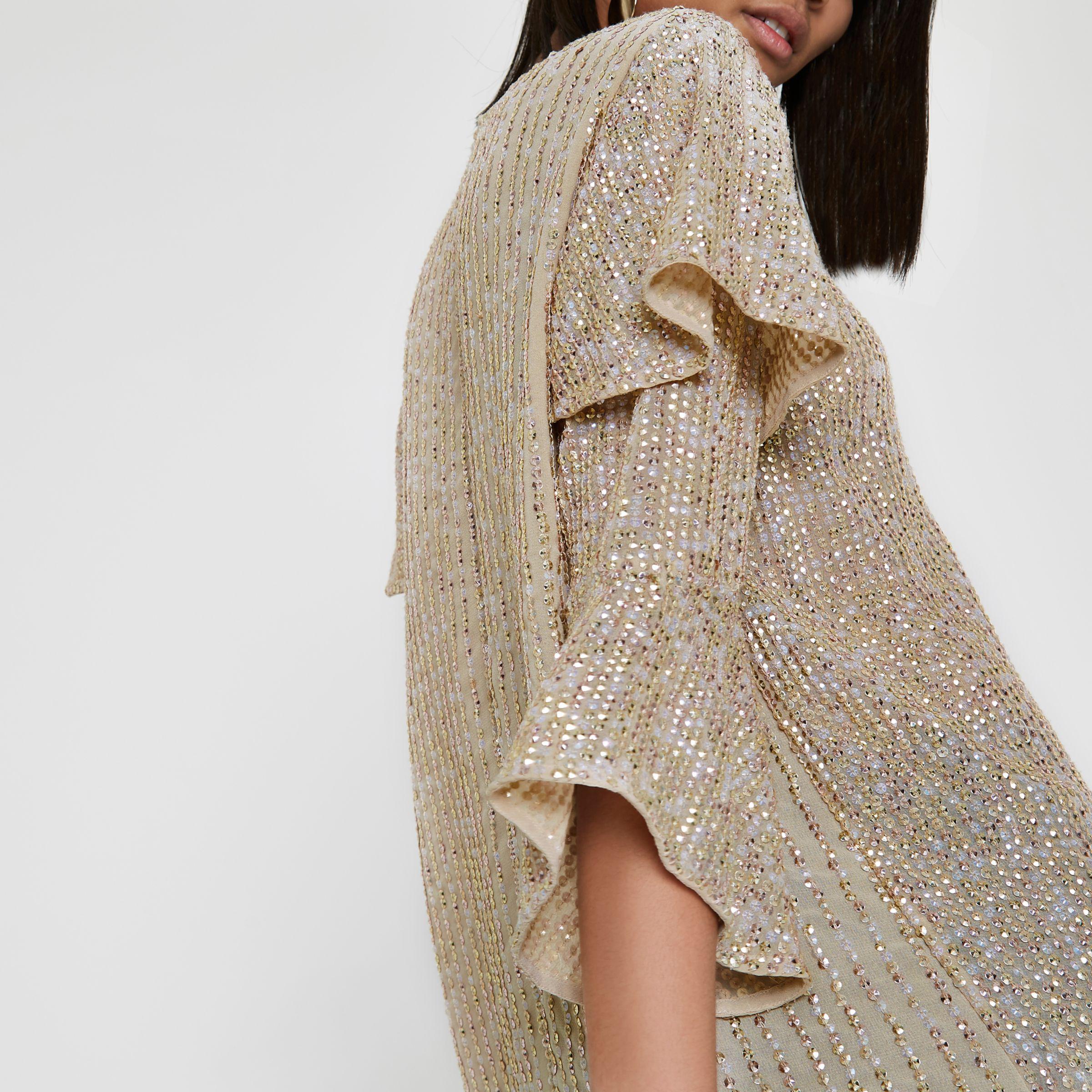 river island gold sequin top