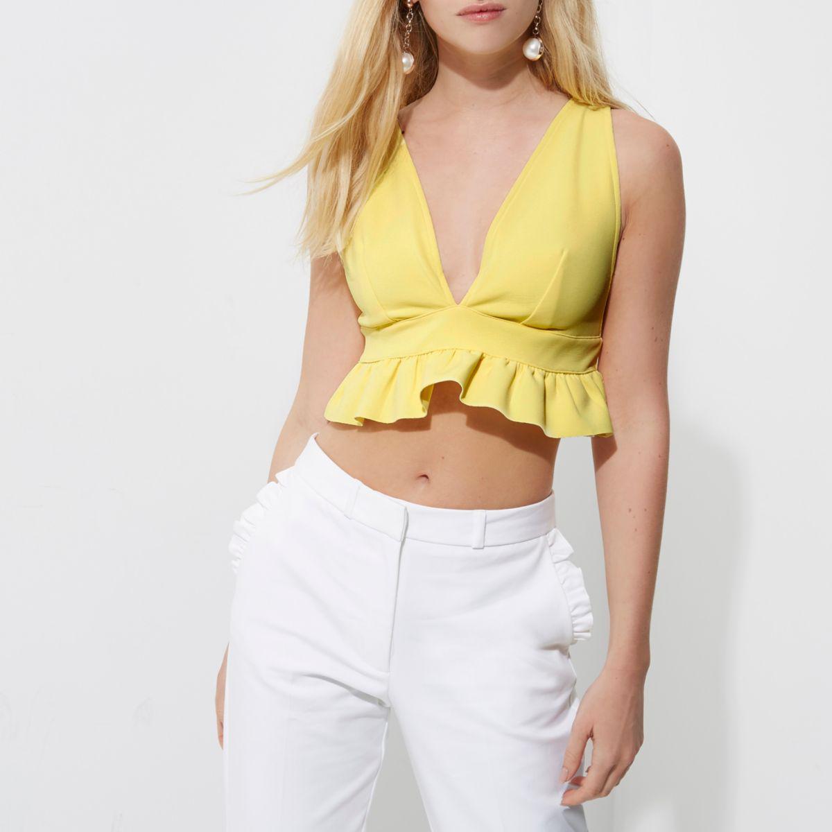 yellow frill crop top