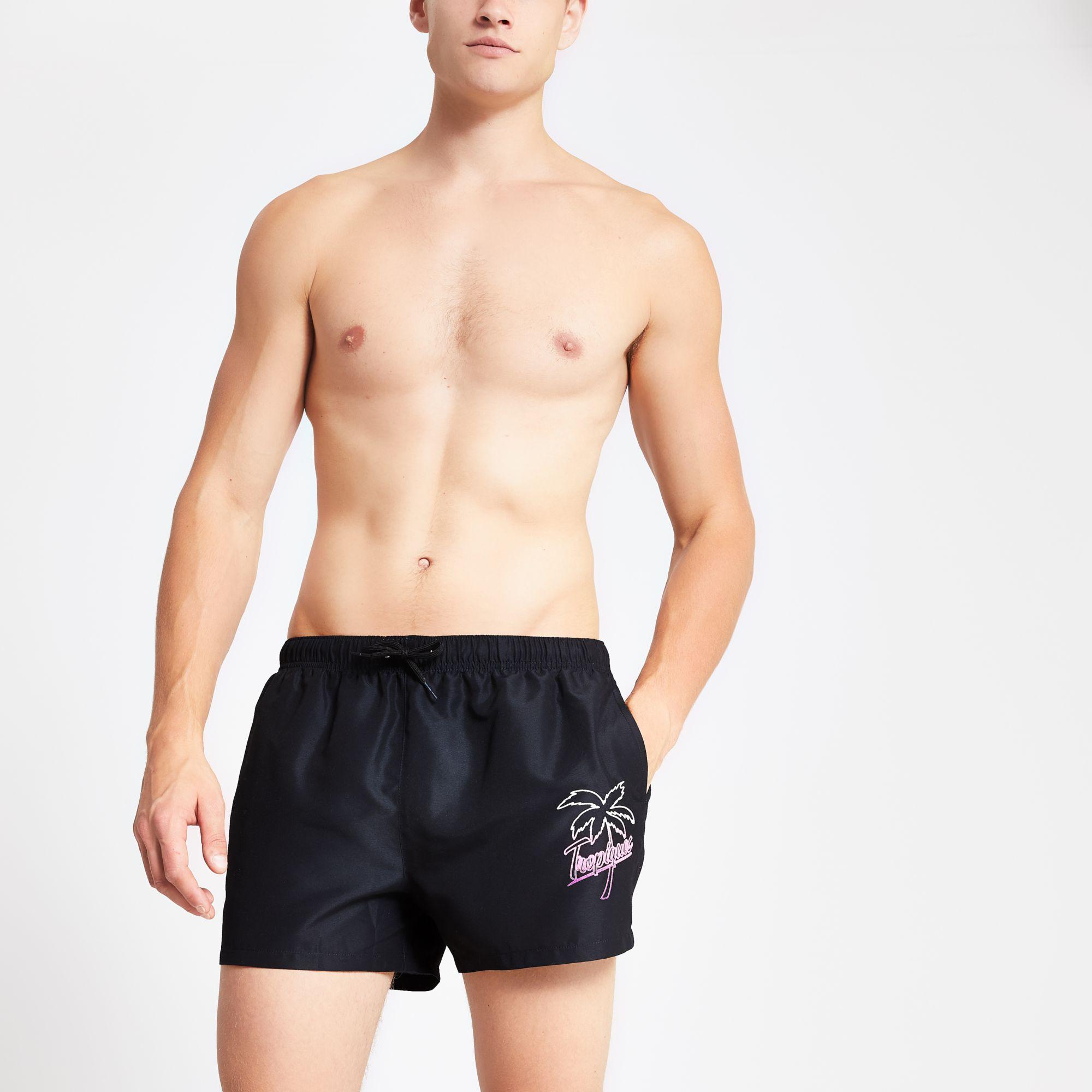 River Island Synthetic Black 'tropical' Swim Shorts for Men Lyst