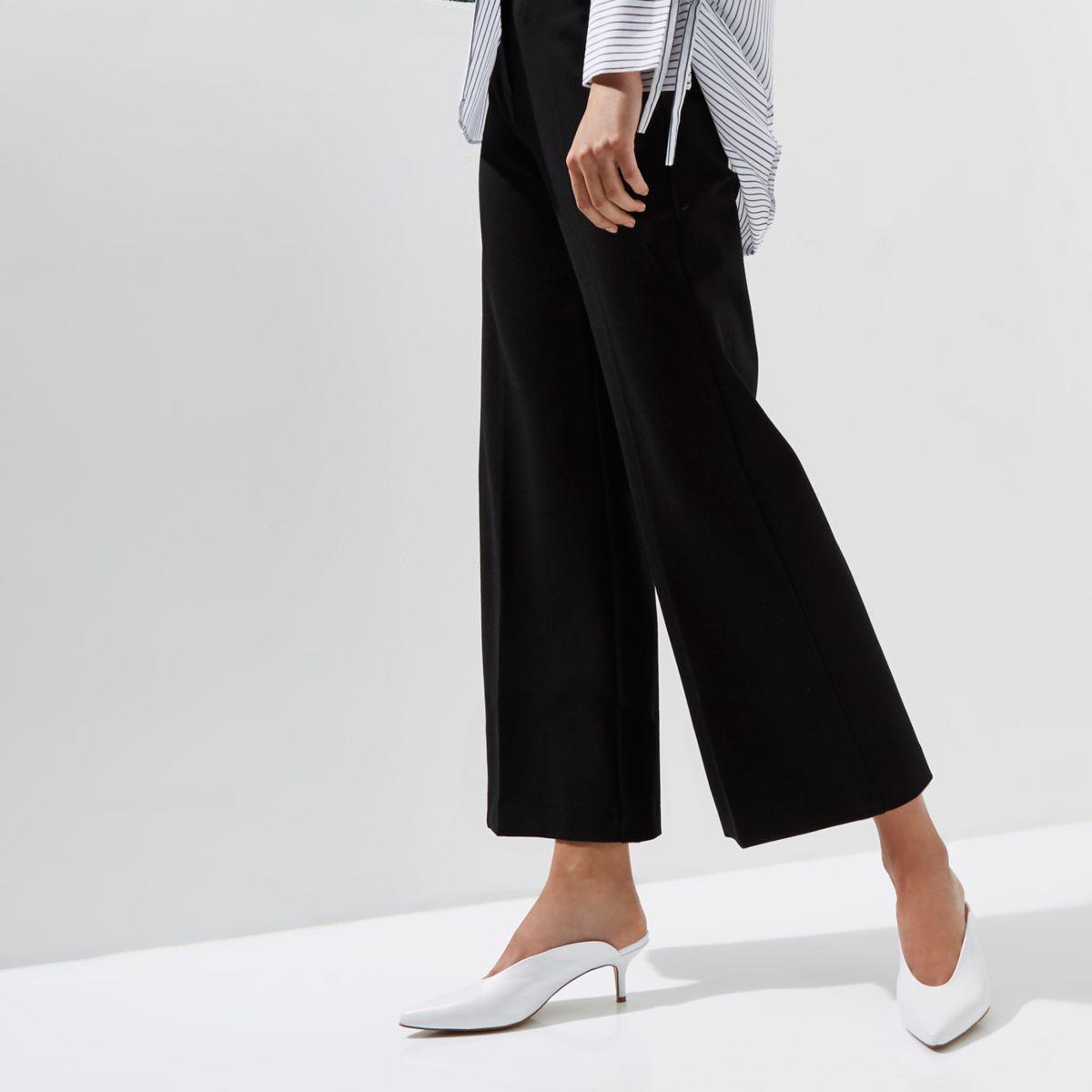 white kitten heel mules