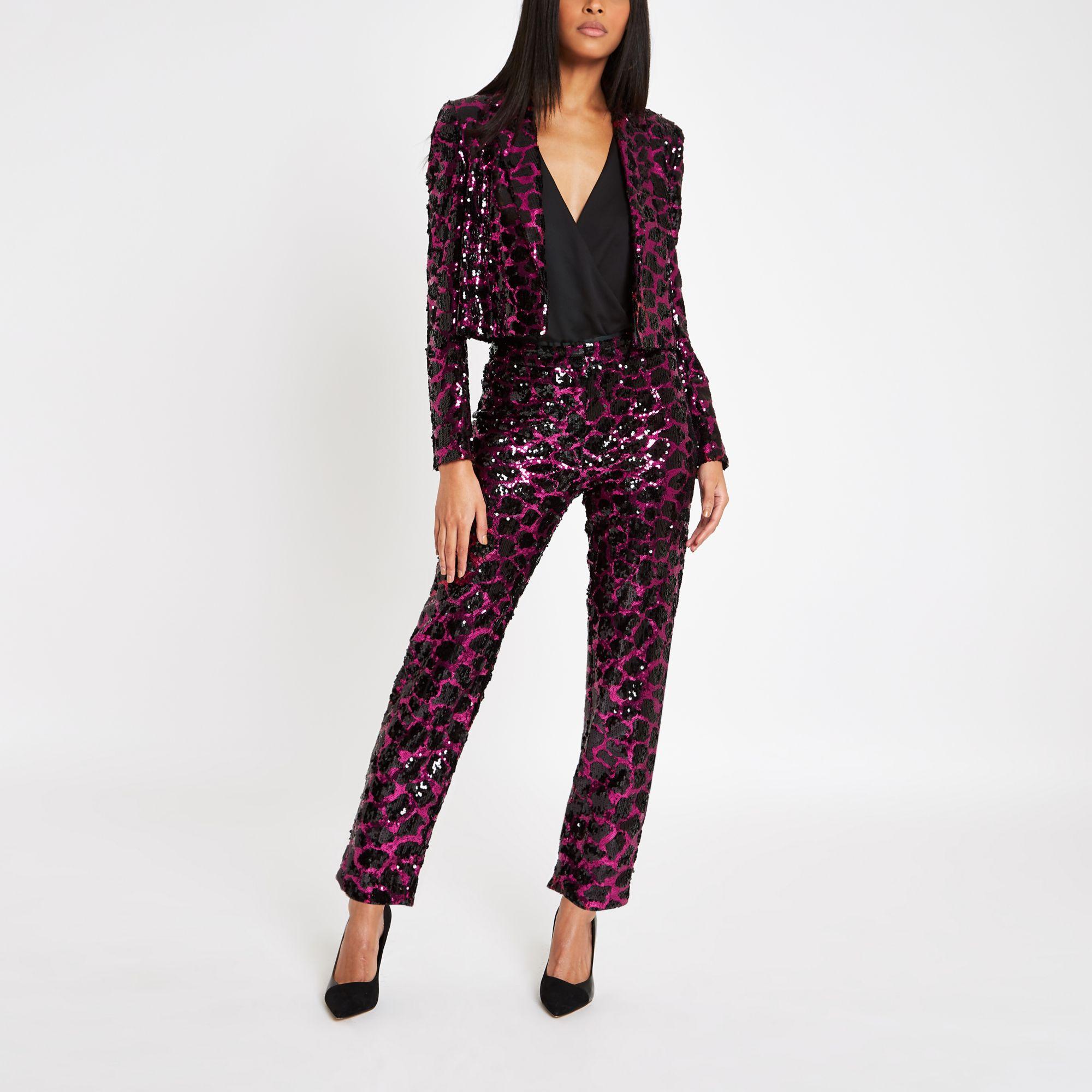 River Island Sequin Print Cigarette Trousers in Pink - Lyst