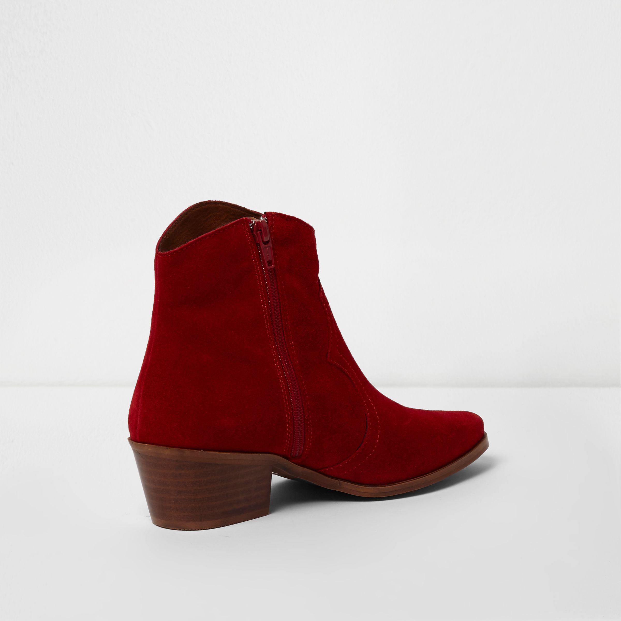 River Island Red Suede Western Ankle Boots in Orange | Lyst