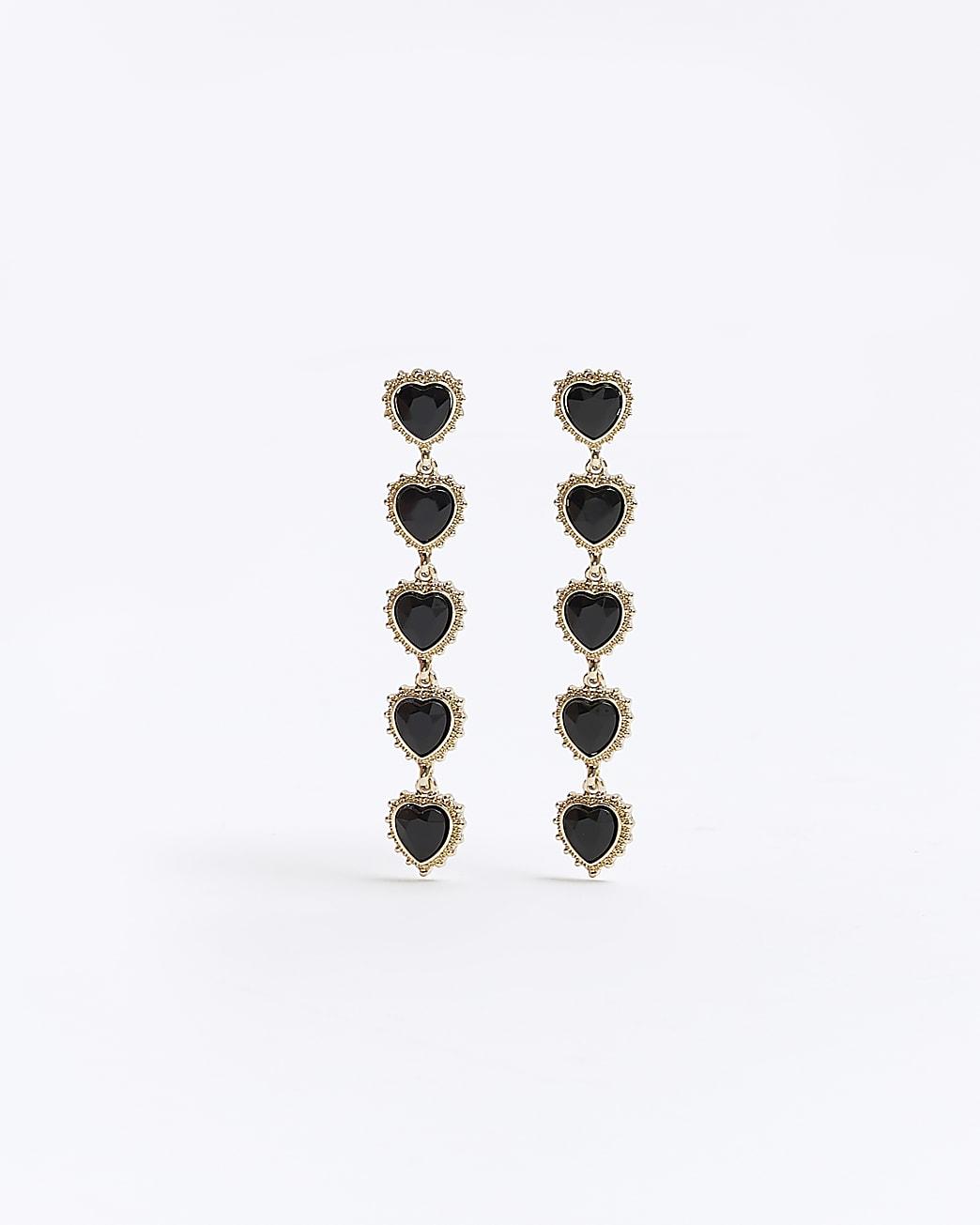 River Island Black Heart Stone Drop Earrings in White Lyst