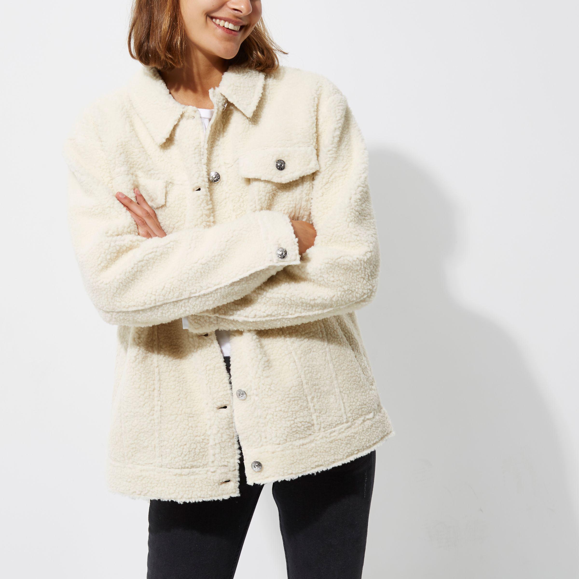 Cream borg trucker jacket deals