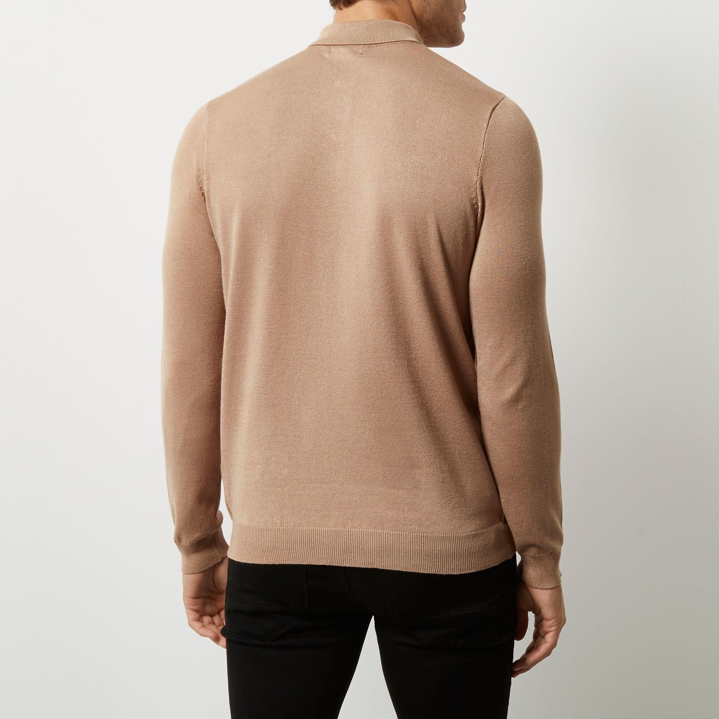 brown polo long sleeve