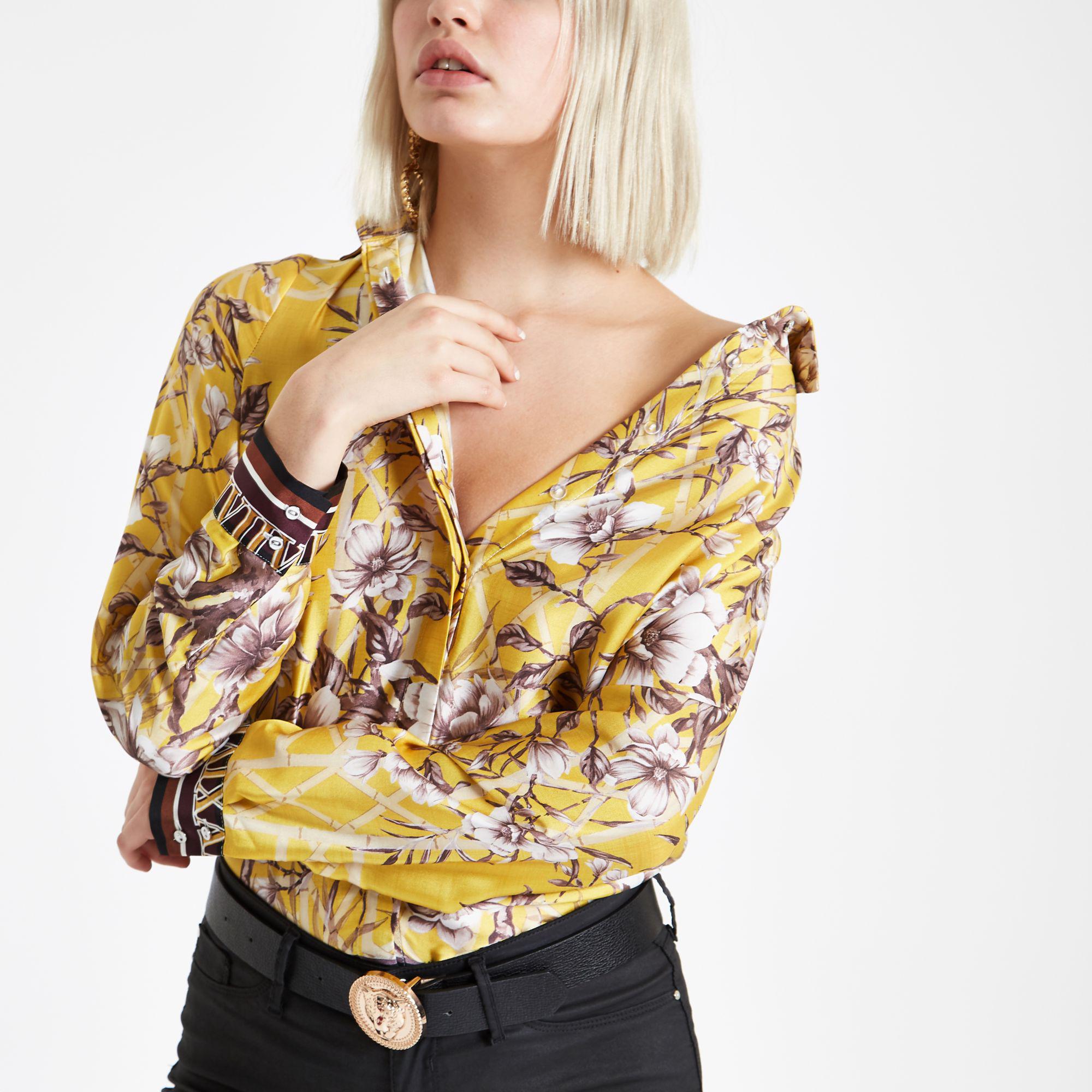 yellow floral long sleeve top