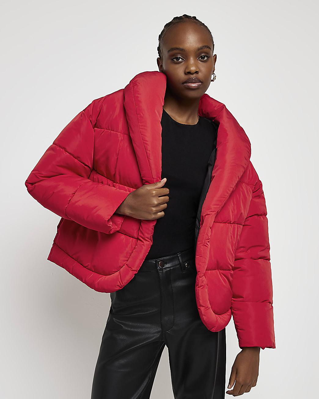 River Island Red Puffer Jacket | Lyst