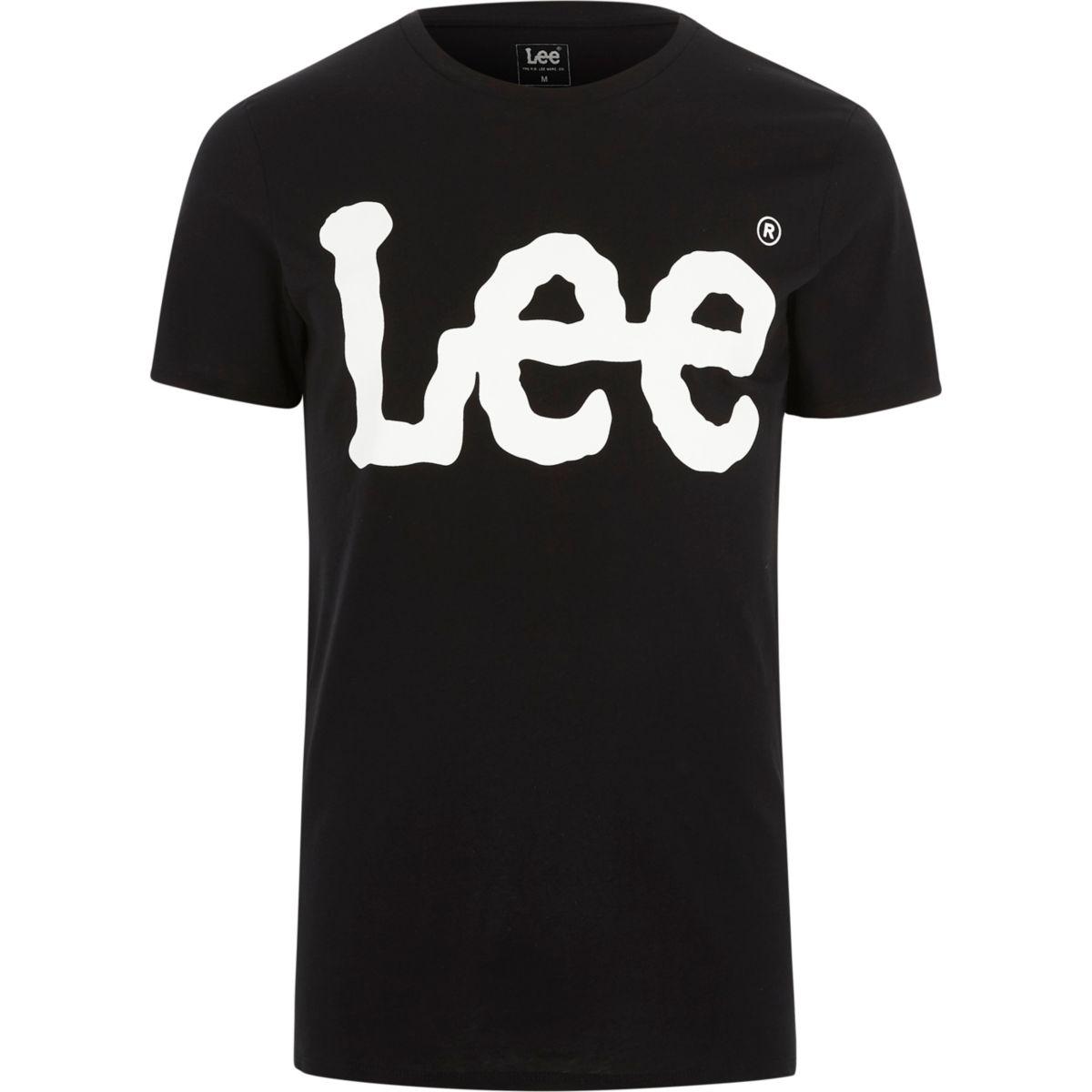 Lyst - River Island Black Lee Logo Print Crew Neck T-shirt Black Lee ...