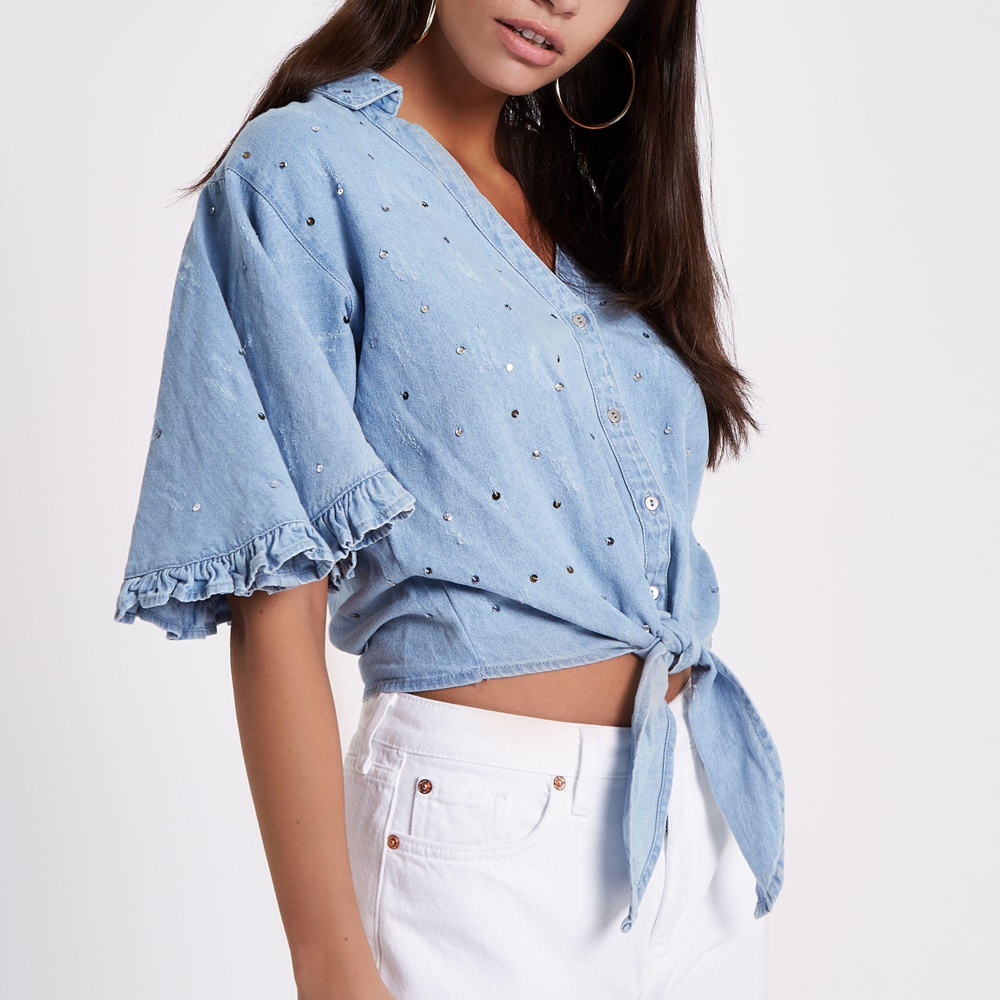 River island denim top Clearance