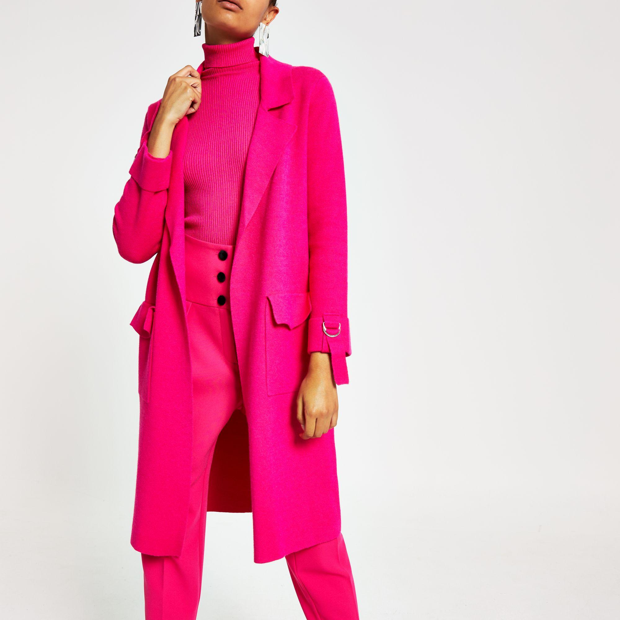River Island Bright Pink Knitted Duster Jacket | Lyst