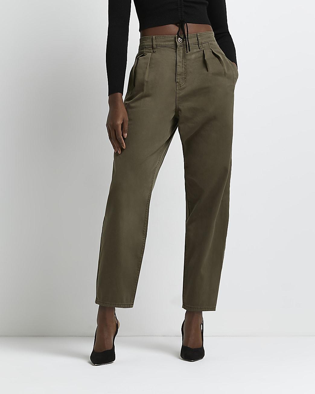 Denim Khaki Mid Rise Tapered Trousers 