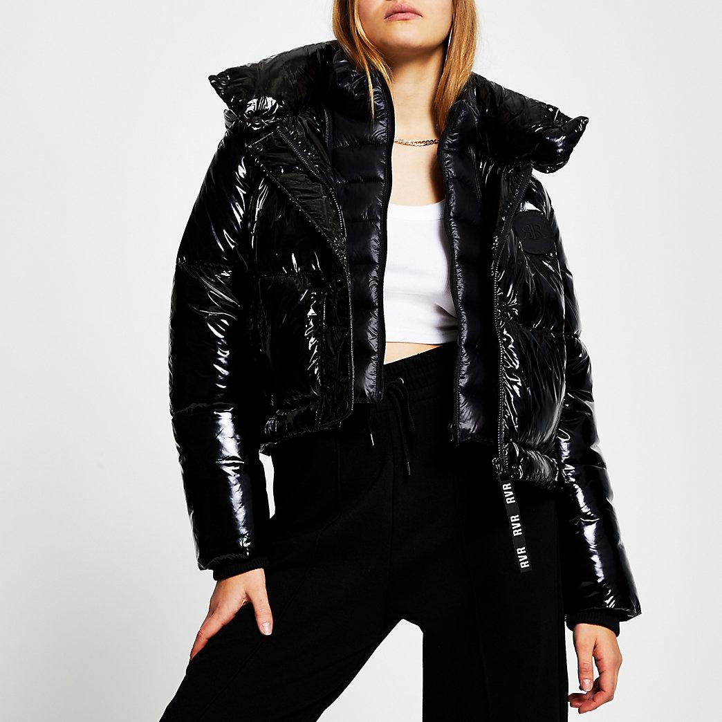 black patent puffer