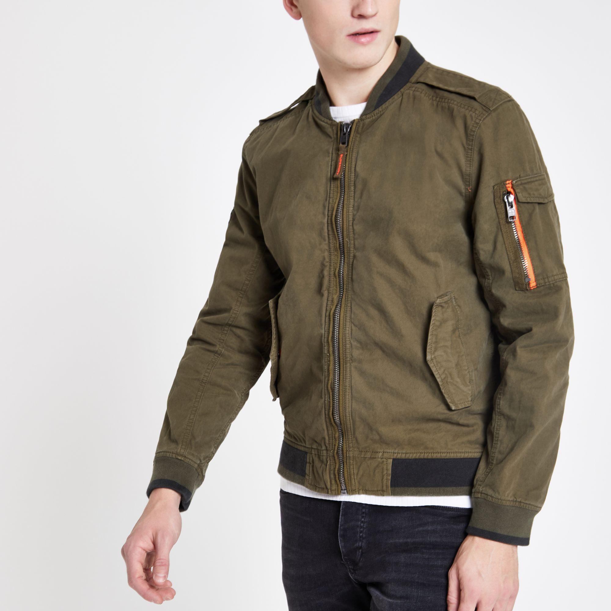 Superdry River Island Bomber Jacket in Khaki (Green) for Men - Lyst