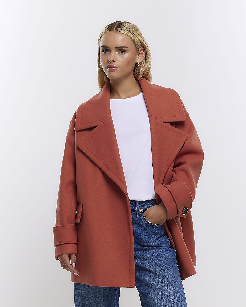 River Island Petite Pink Wool Blend Short Coat in Red | Lyst