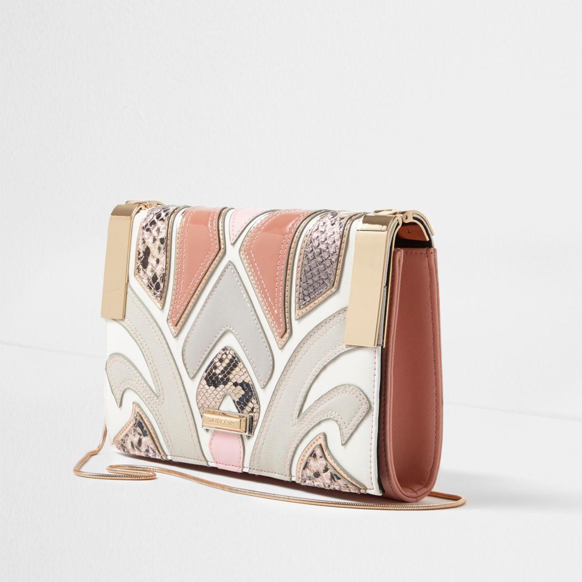 River Island Pink Cutabout Snakeskin Crossbody Clutch Bag Lyst