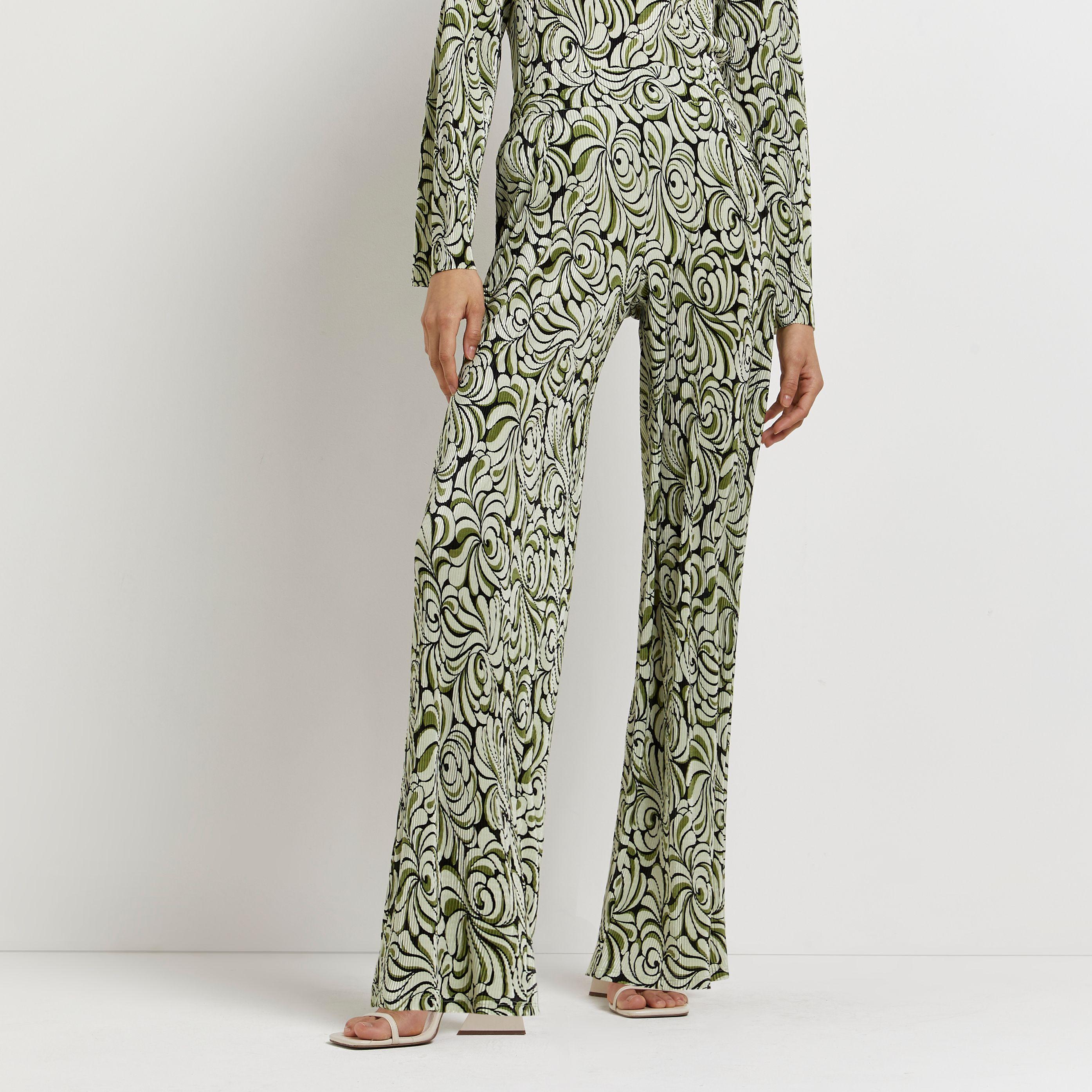 River Island Green Floral Pleated Wide 