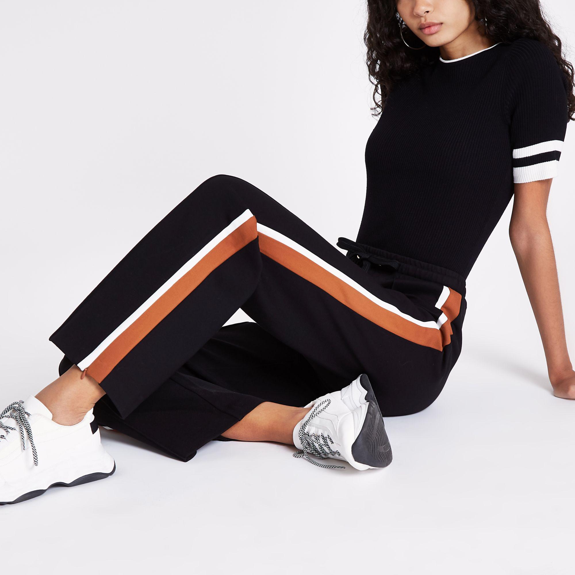 Black Stripe Side Wide Leg joggers | Lyst