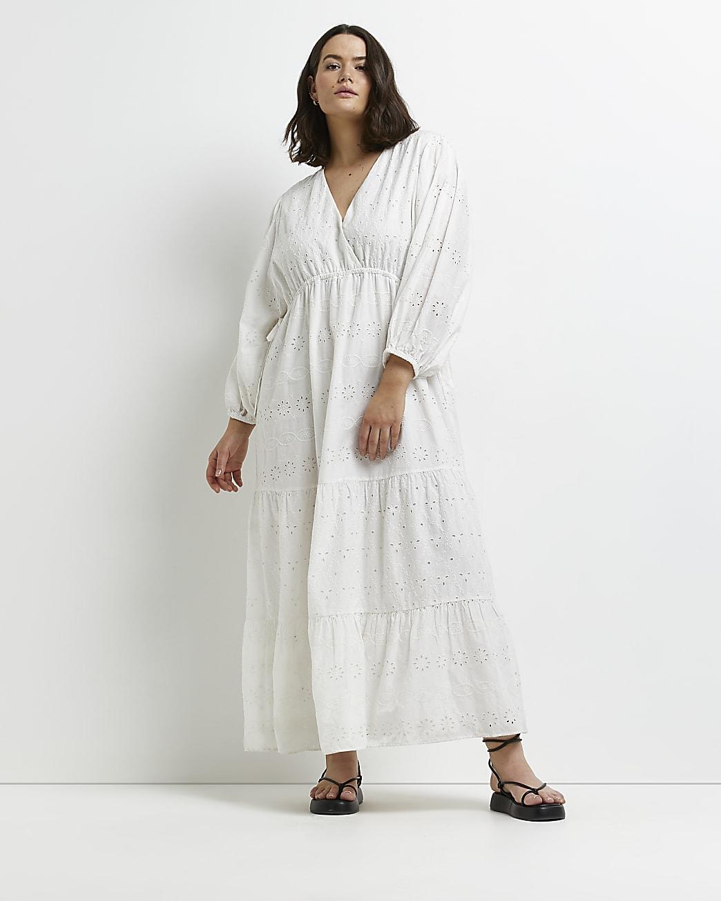 River Island Plus White Broderie Maxi 