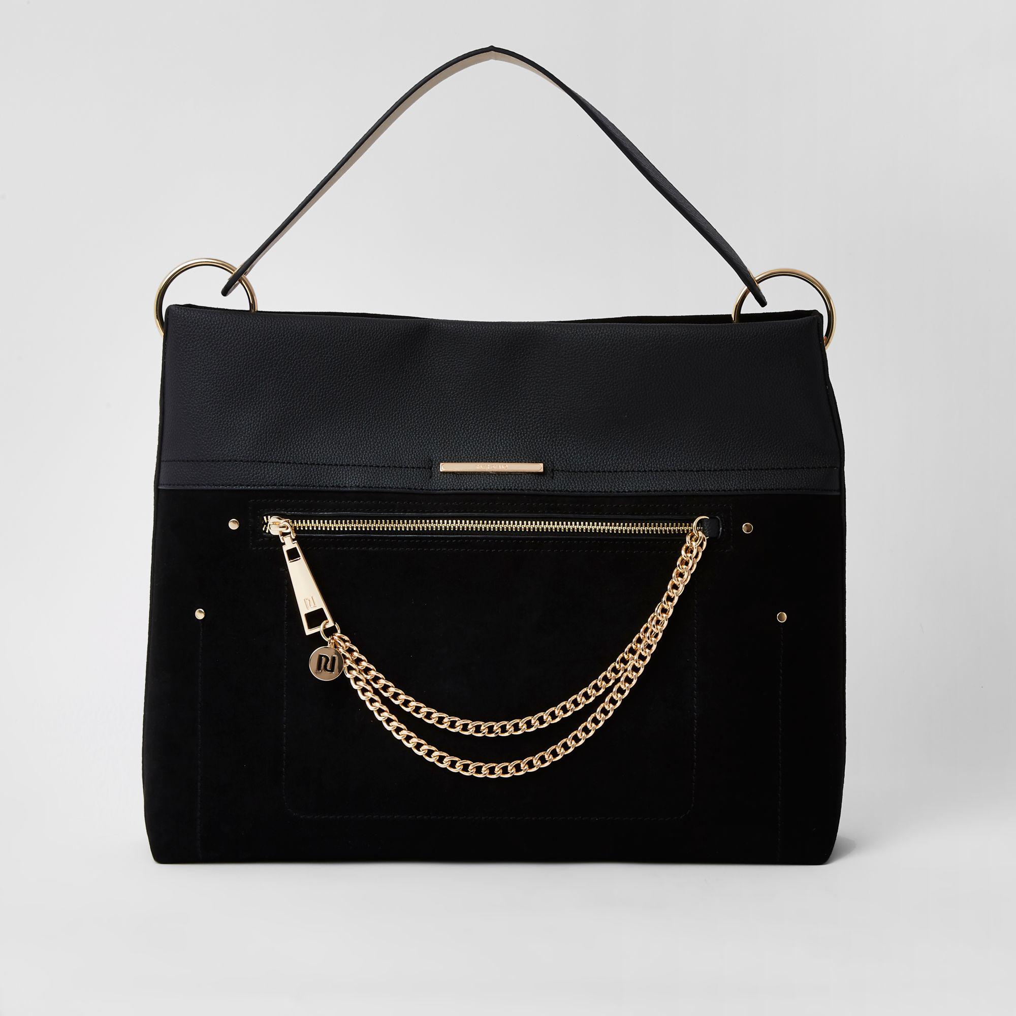 river island black chain slouch bag