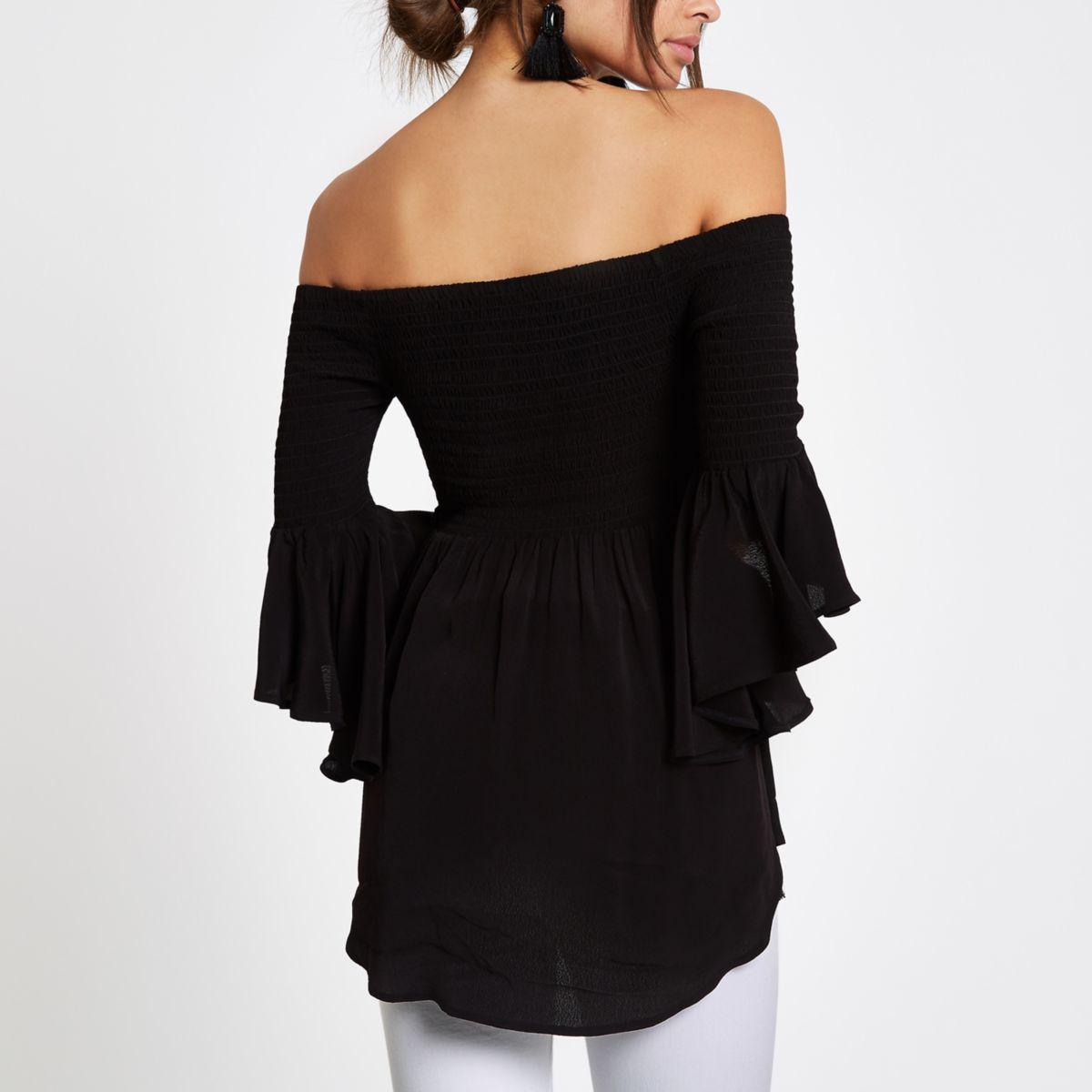 black bardot top with sleeves