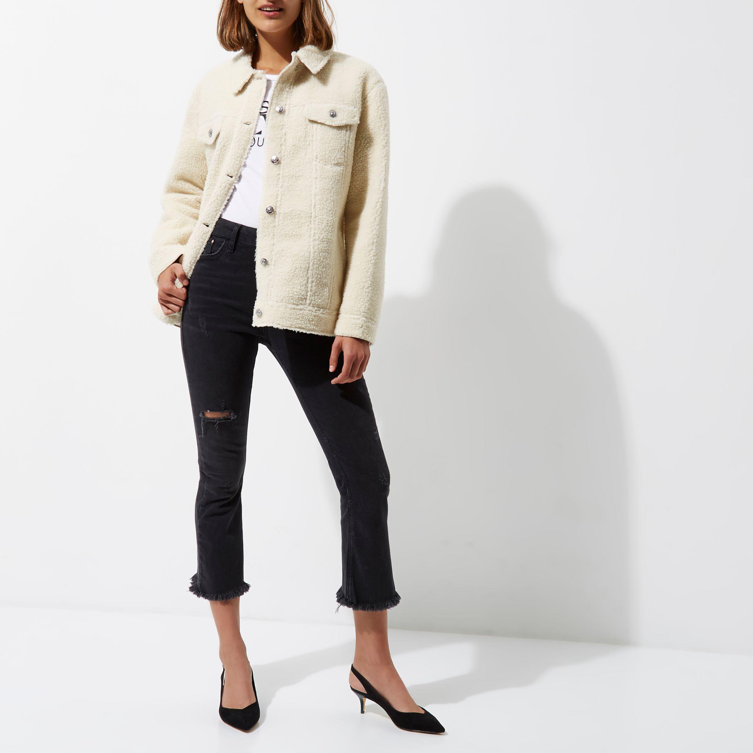 cream borg trucker jacket