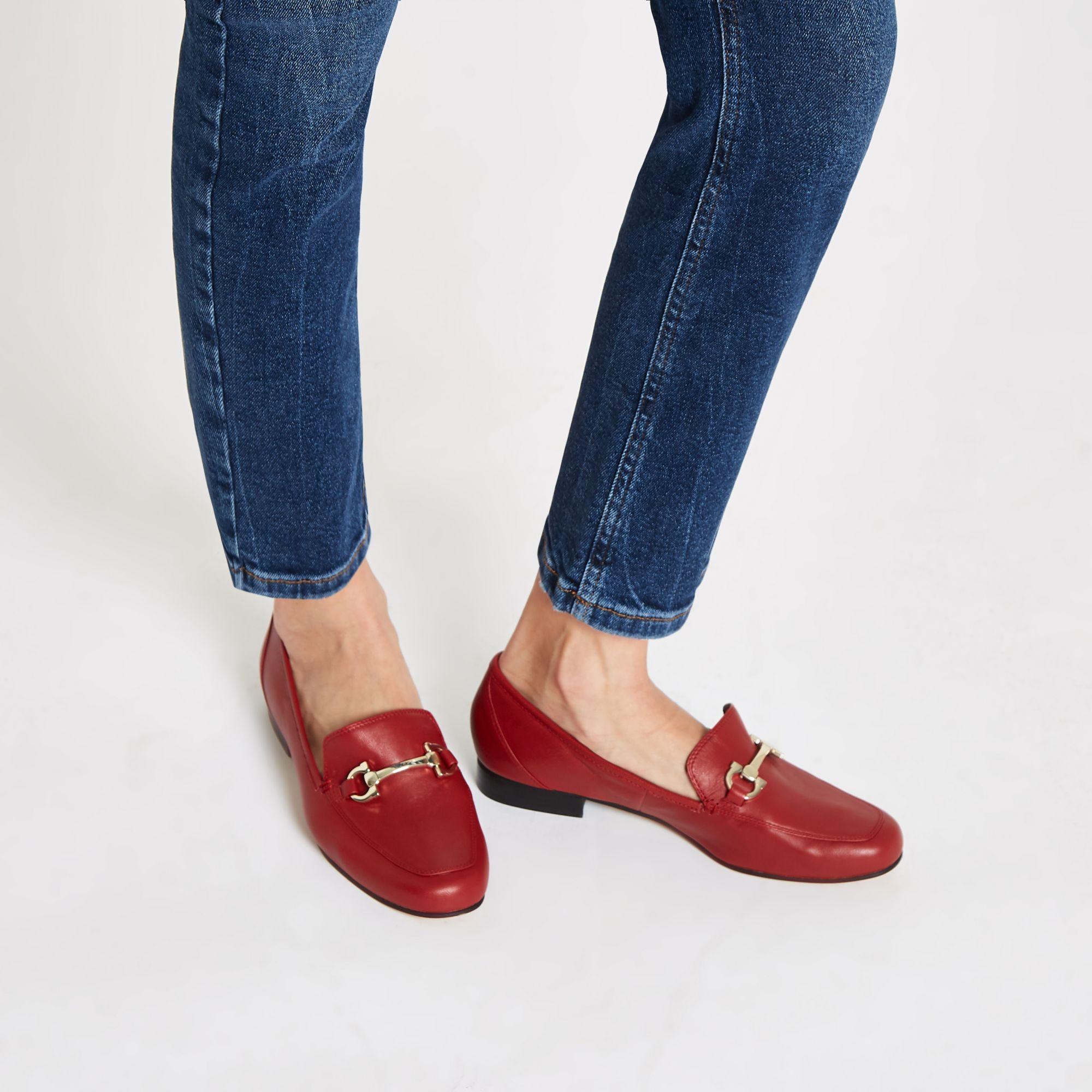 River Island Red Wide Fit Leather Snaffle Loafers - Lyst