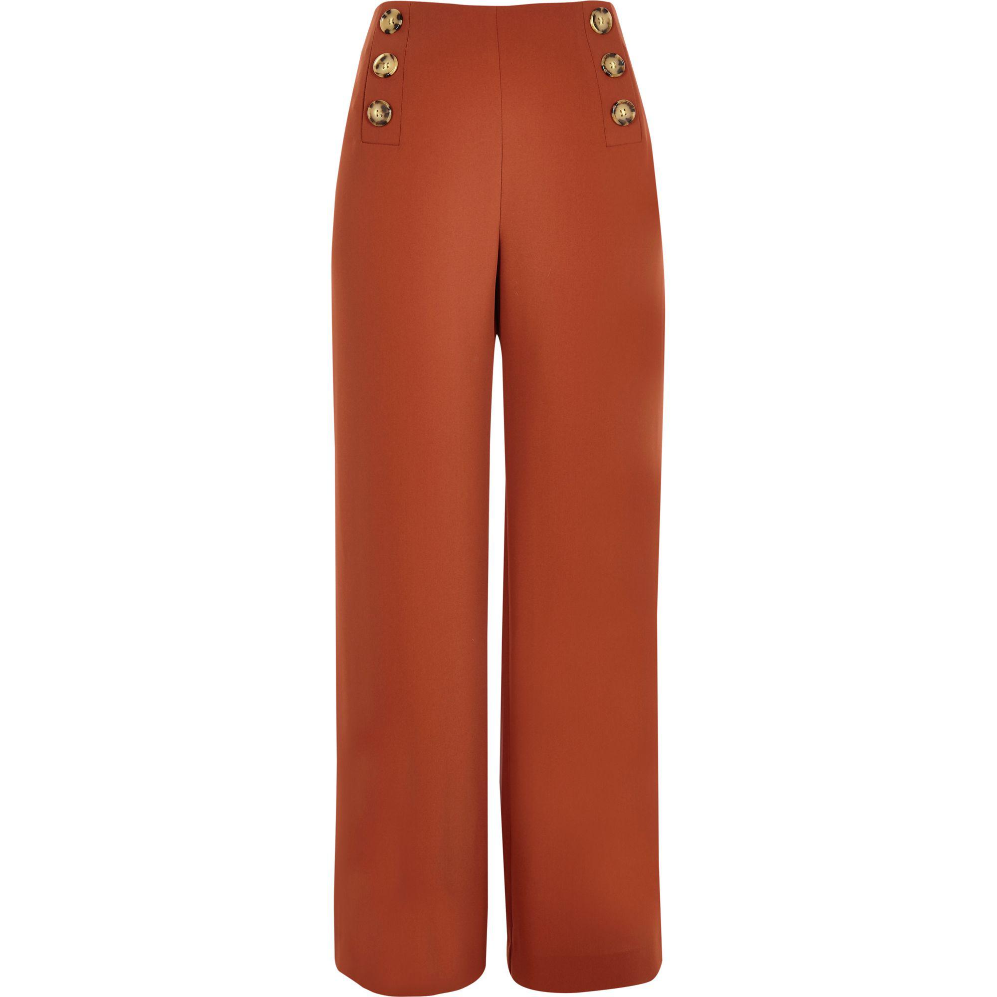 wide leg rust trousers