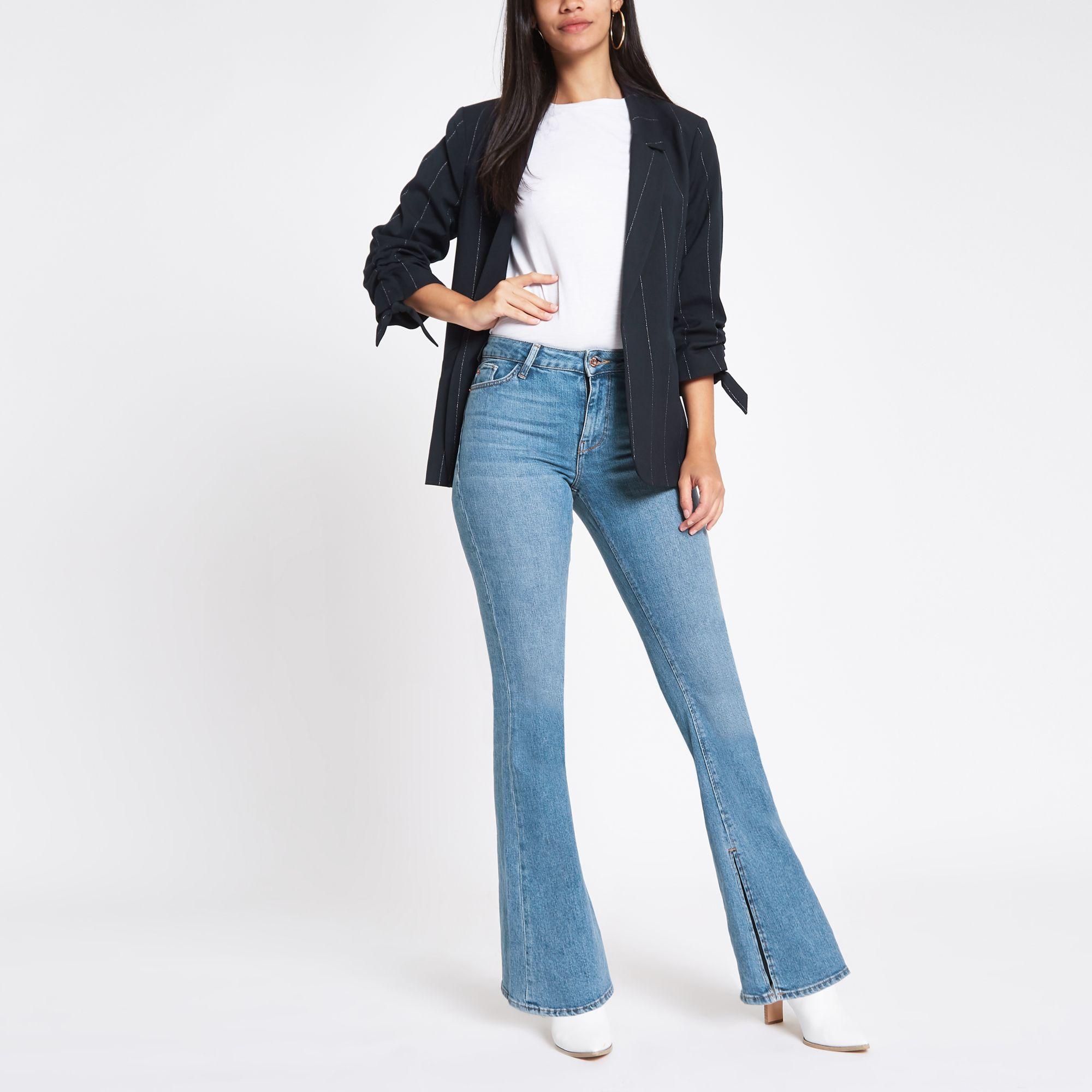 split hem flare jeans