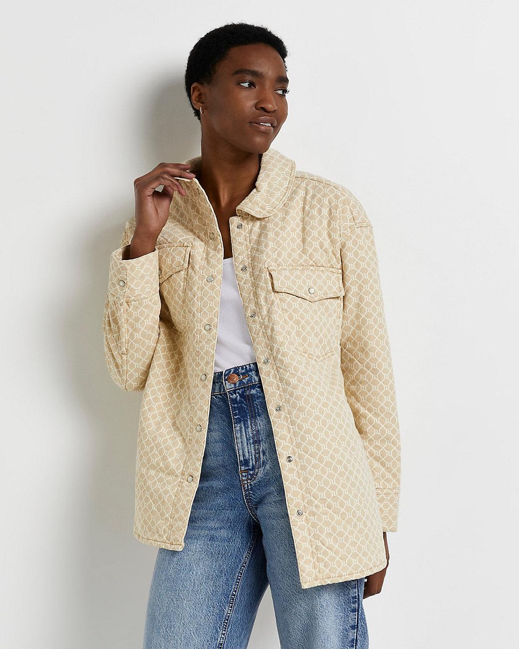 River Island Beige Ri Monogram Quilted 