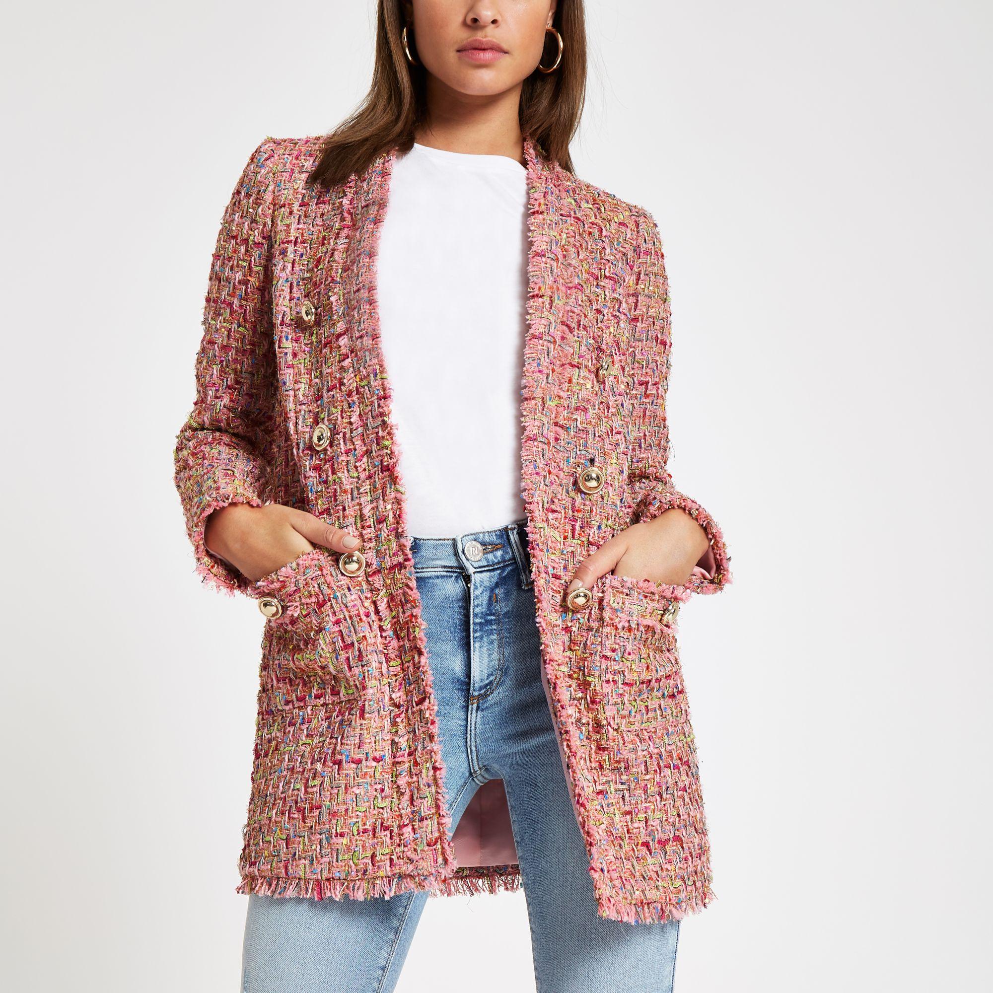 pink boucle blazer