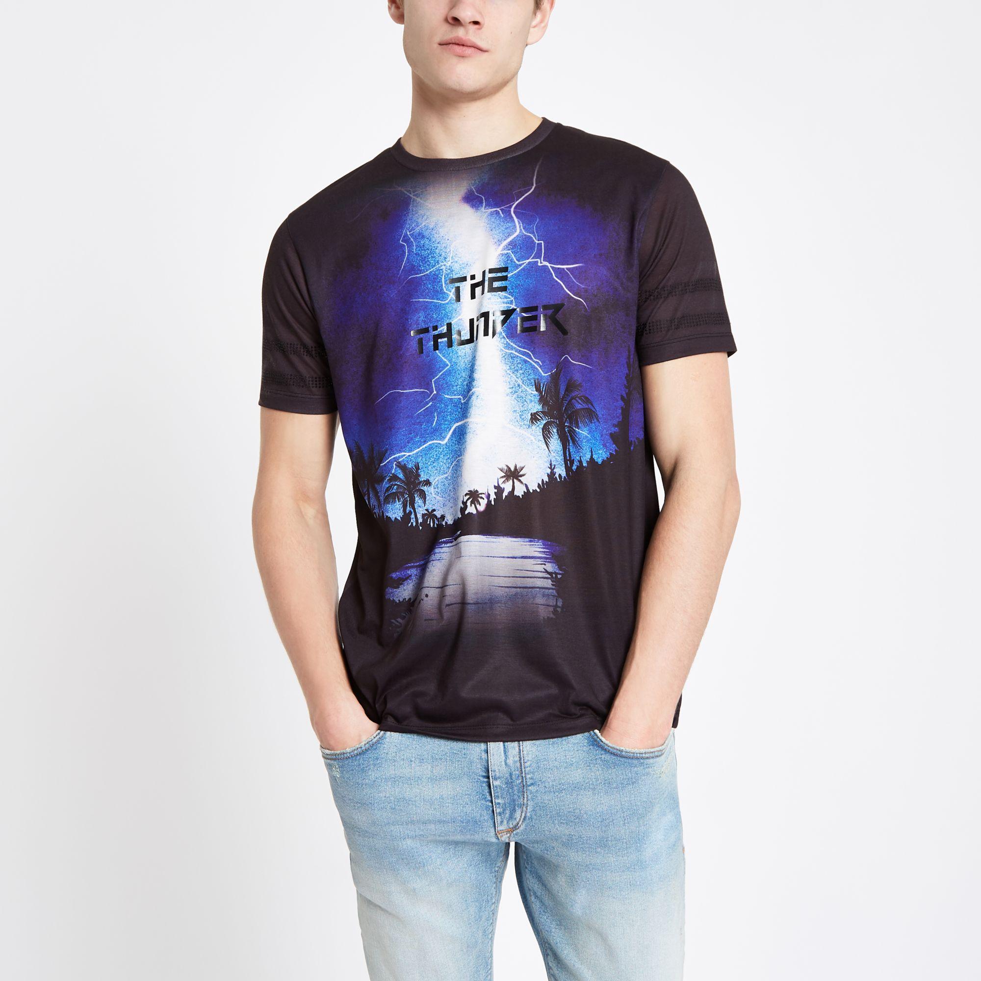 River Island Thunder Rhinestone Slim Fit Tshirt in Black for Men Lyst