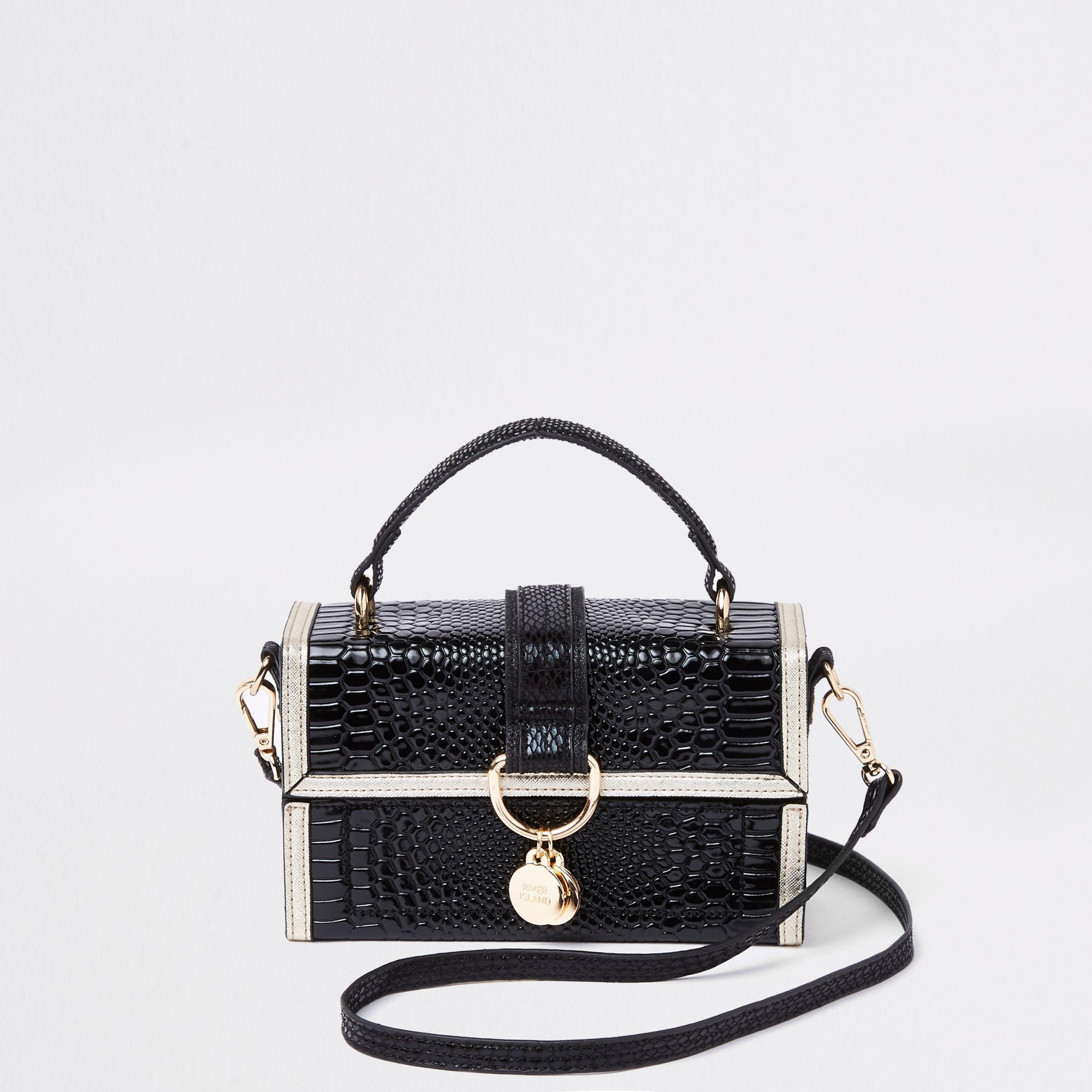 river island black croc bag