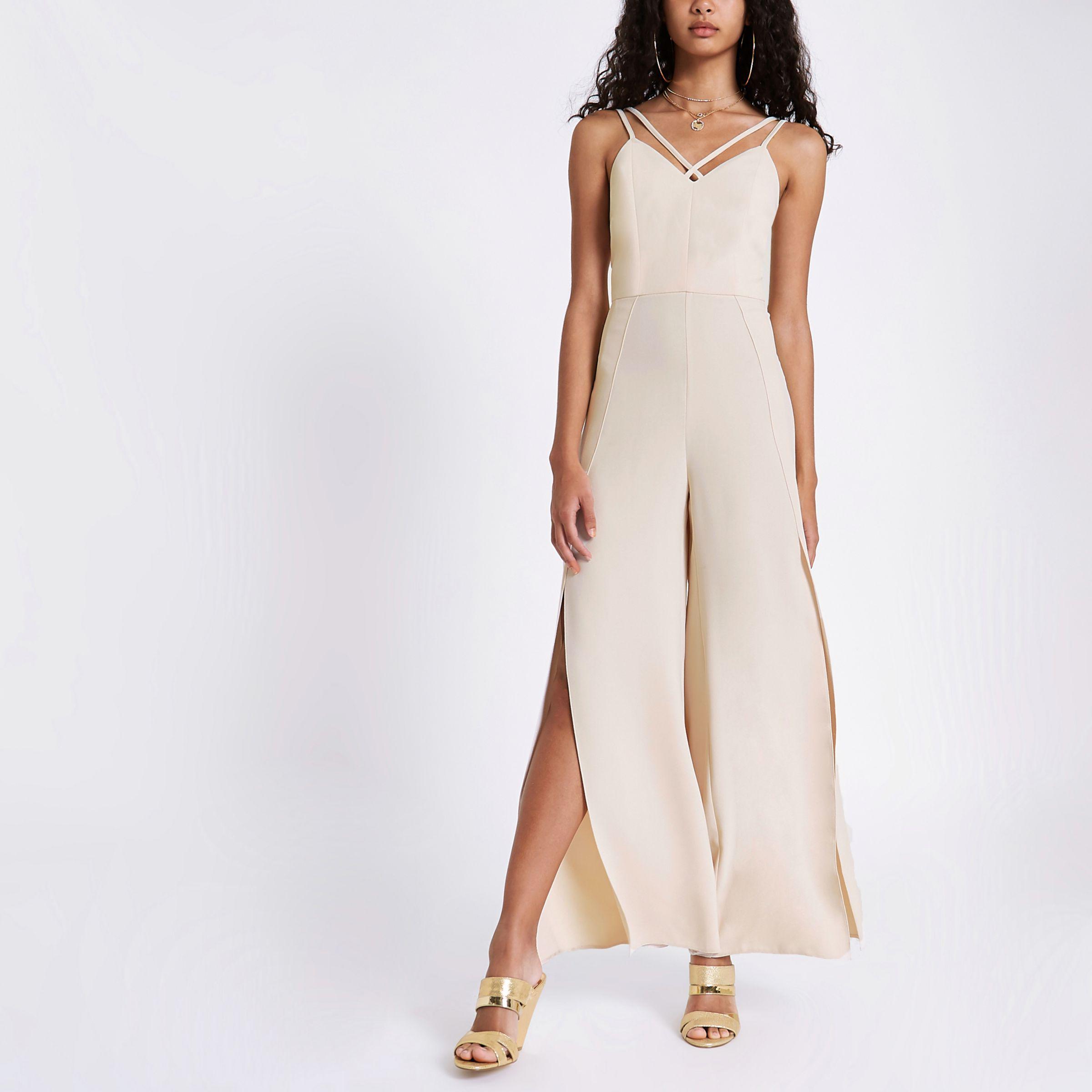 wide leg split jumpsuit