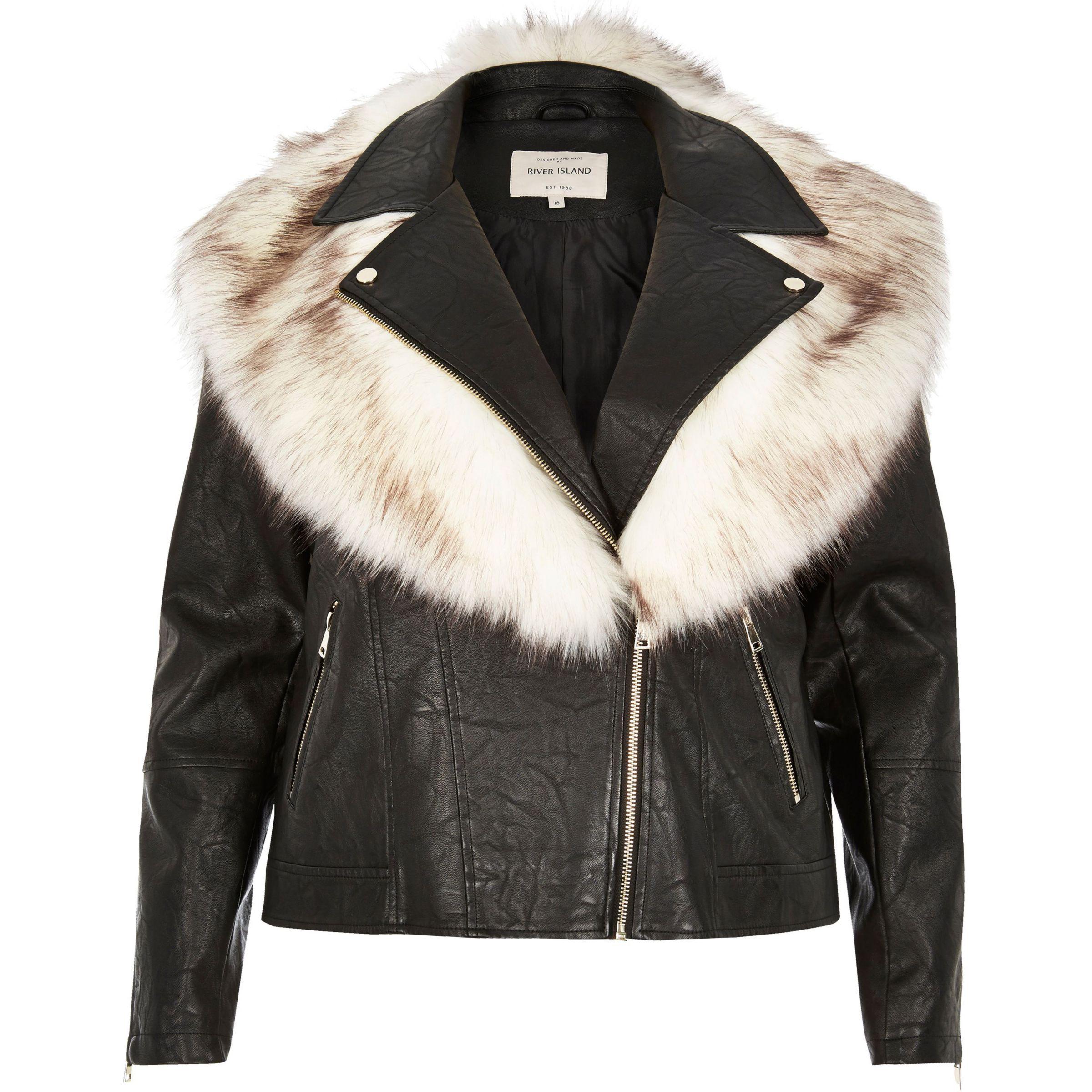 River Island Plus Black Faux Fur Trim Biker Jacket In Lyst Gallery