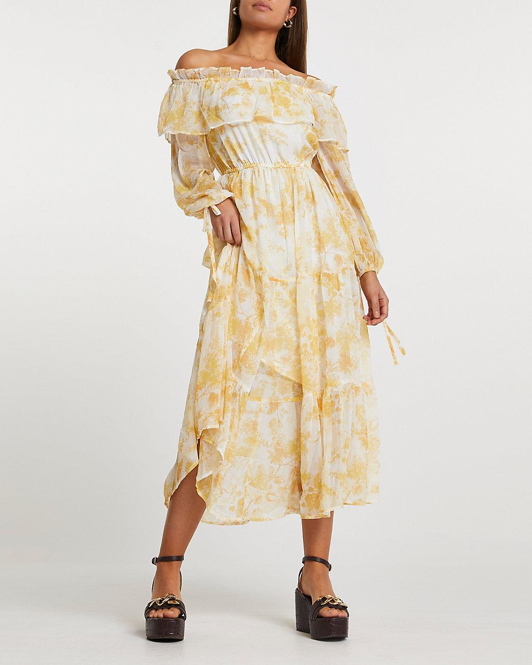 River Island Synthetic Yellow Floral Print Maxi Dress | Lyst