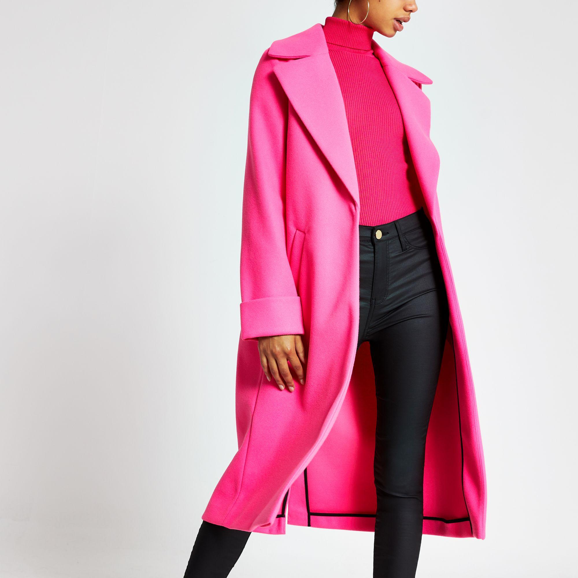 River Island Bright Pink Single Breasted Longline Coat | Lyst