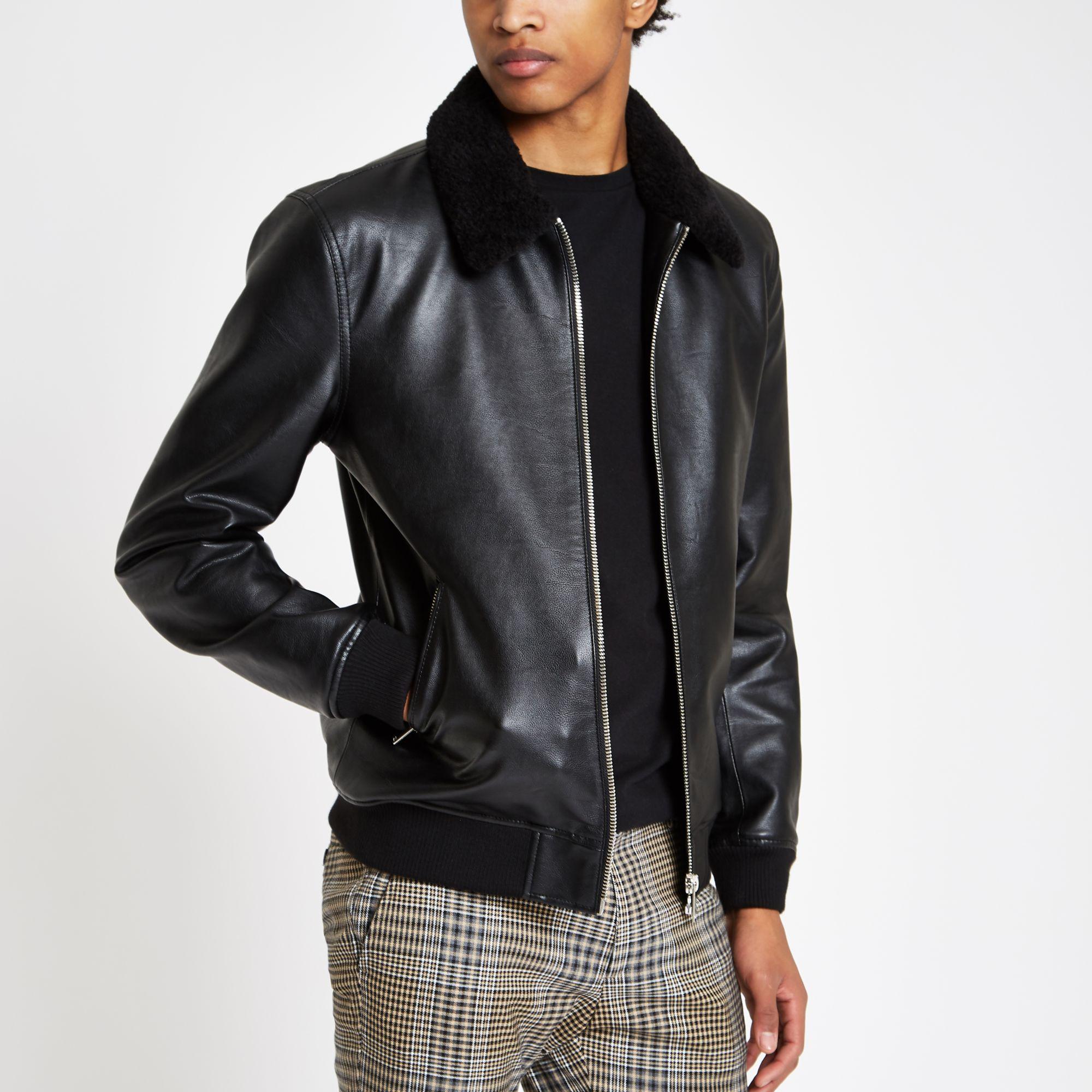 Borg collar jacket black cheap