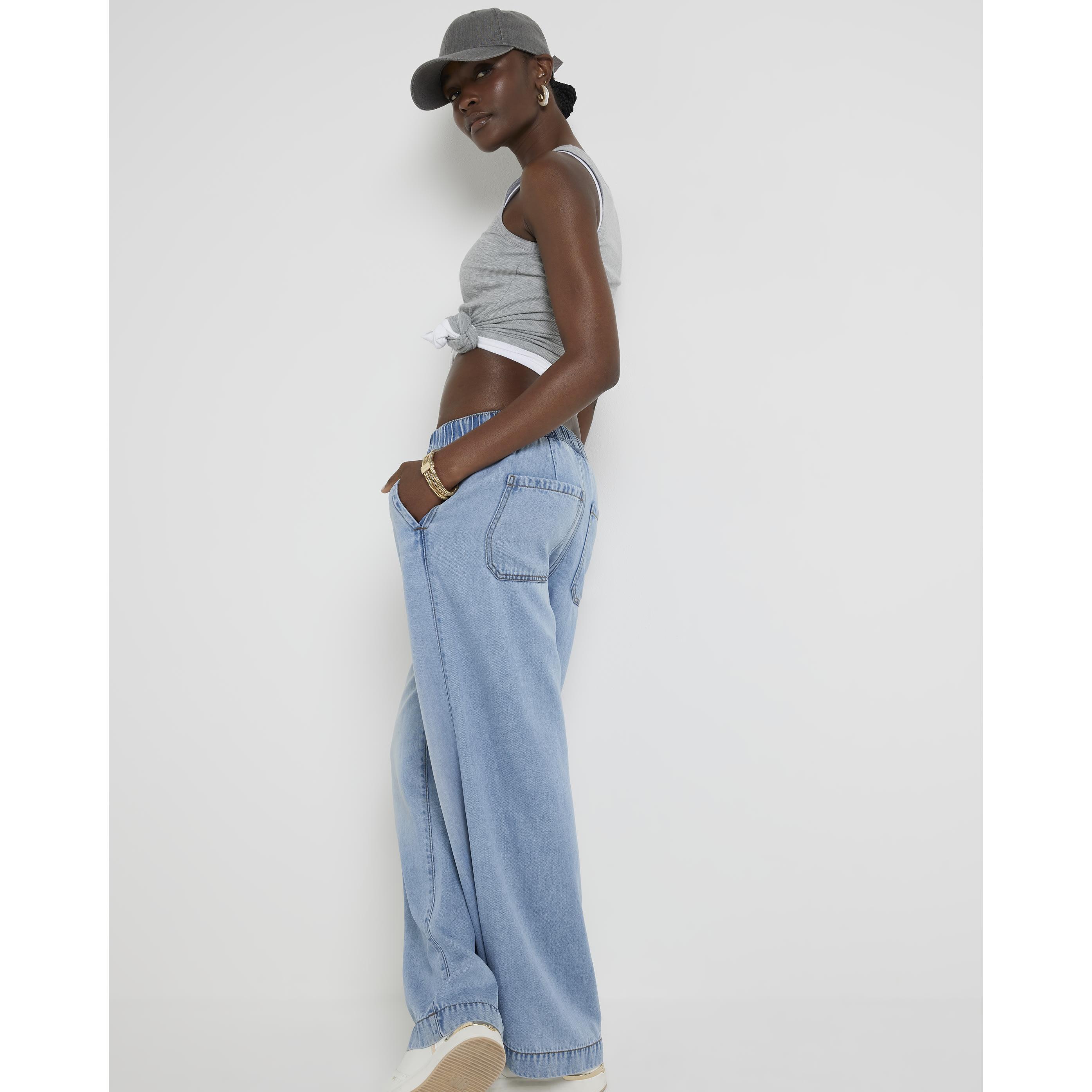 Drawstring wide leg jeans online