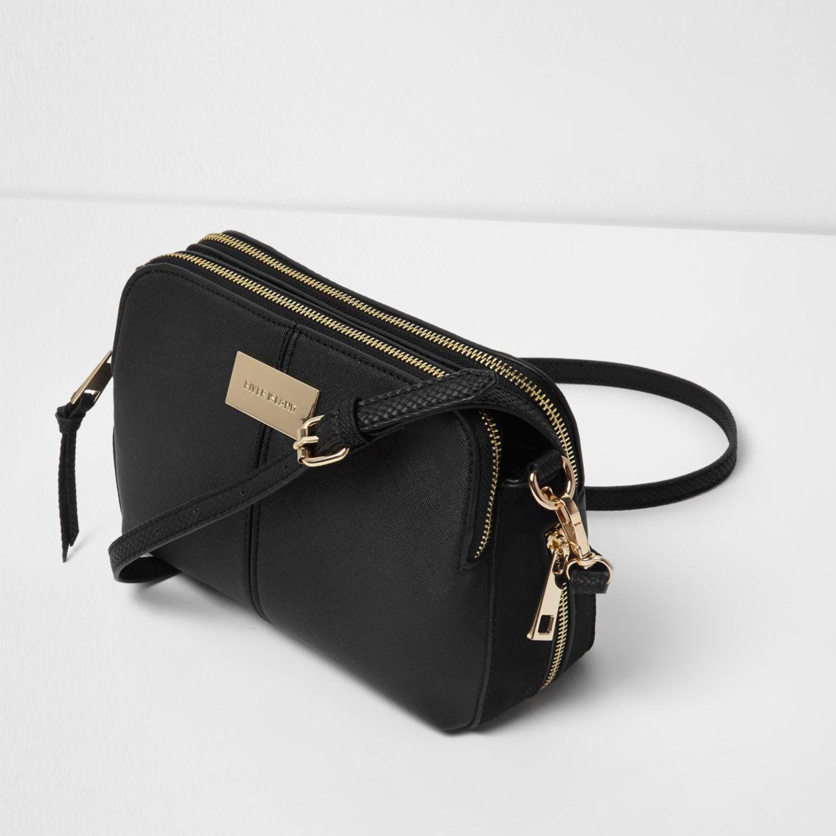 black triple compartment large cross body bag