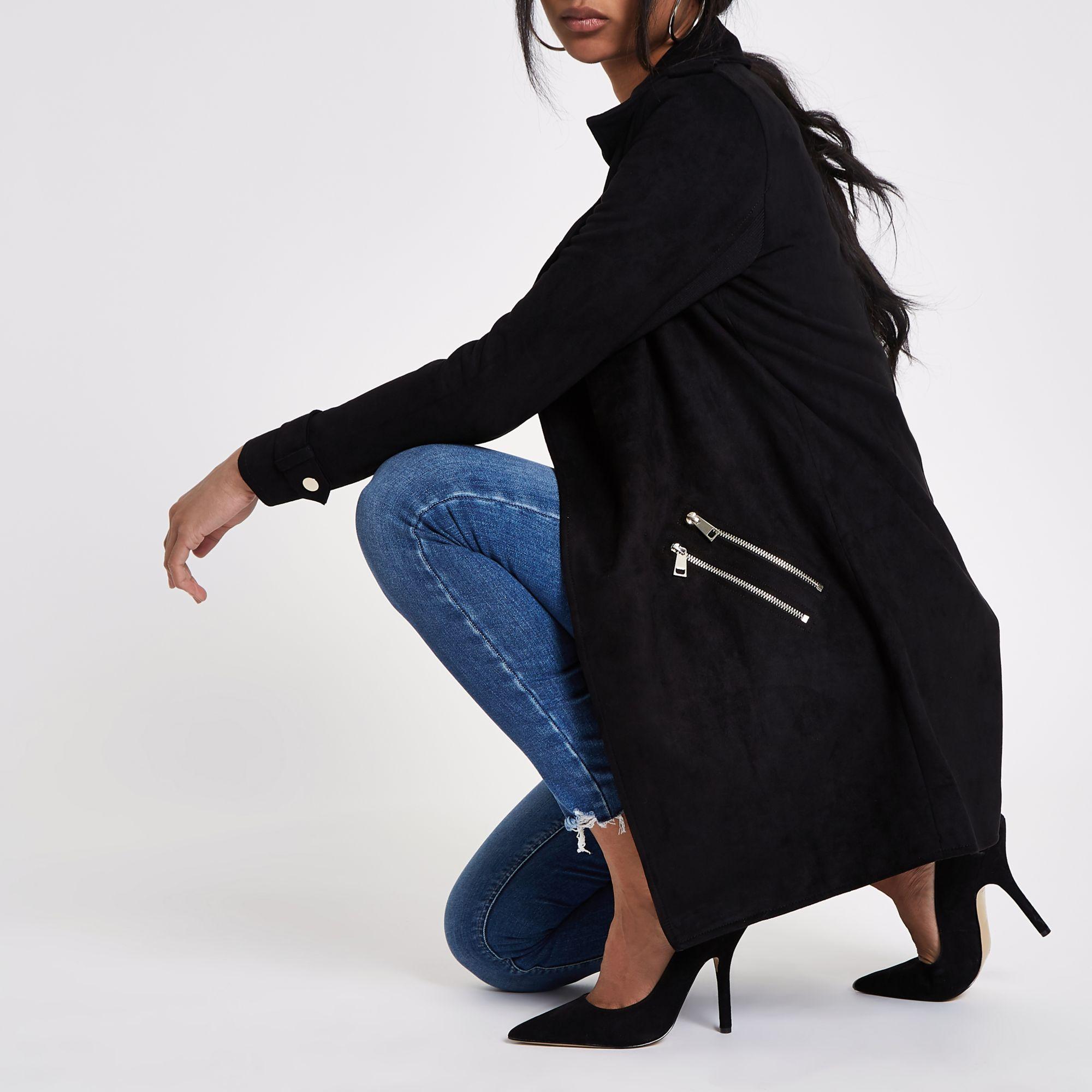 suede longline jacket