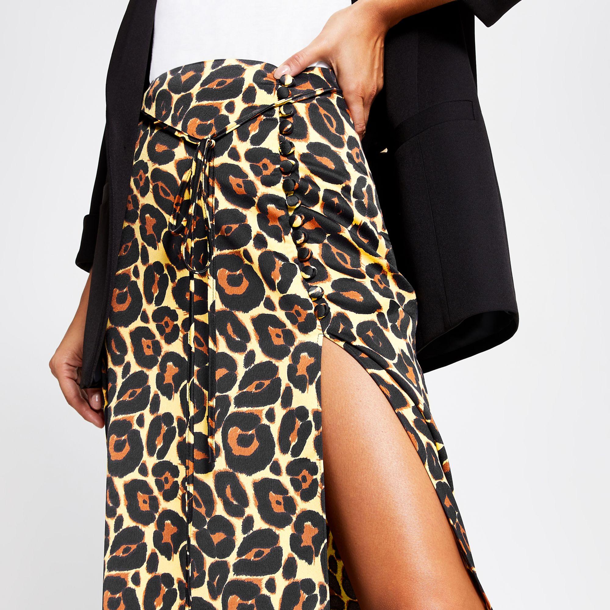 river island leopard midi skirt