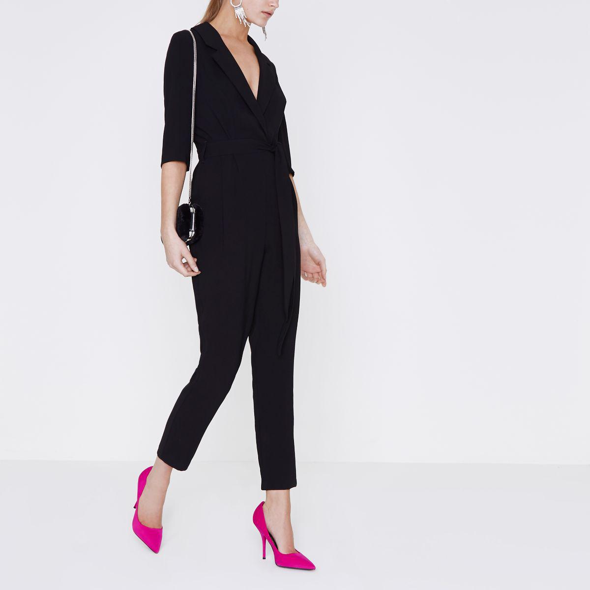 Lyst River Island Black Tailored Three Quarter Sleeve Jumpsuit Black