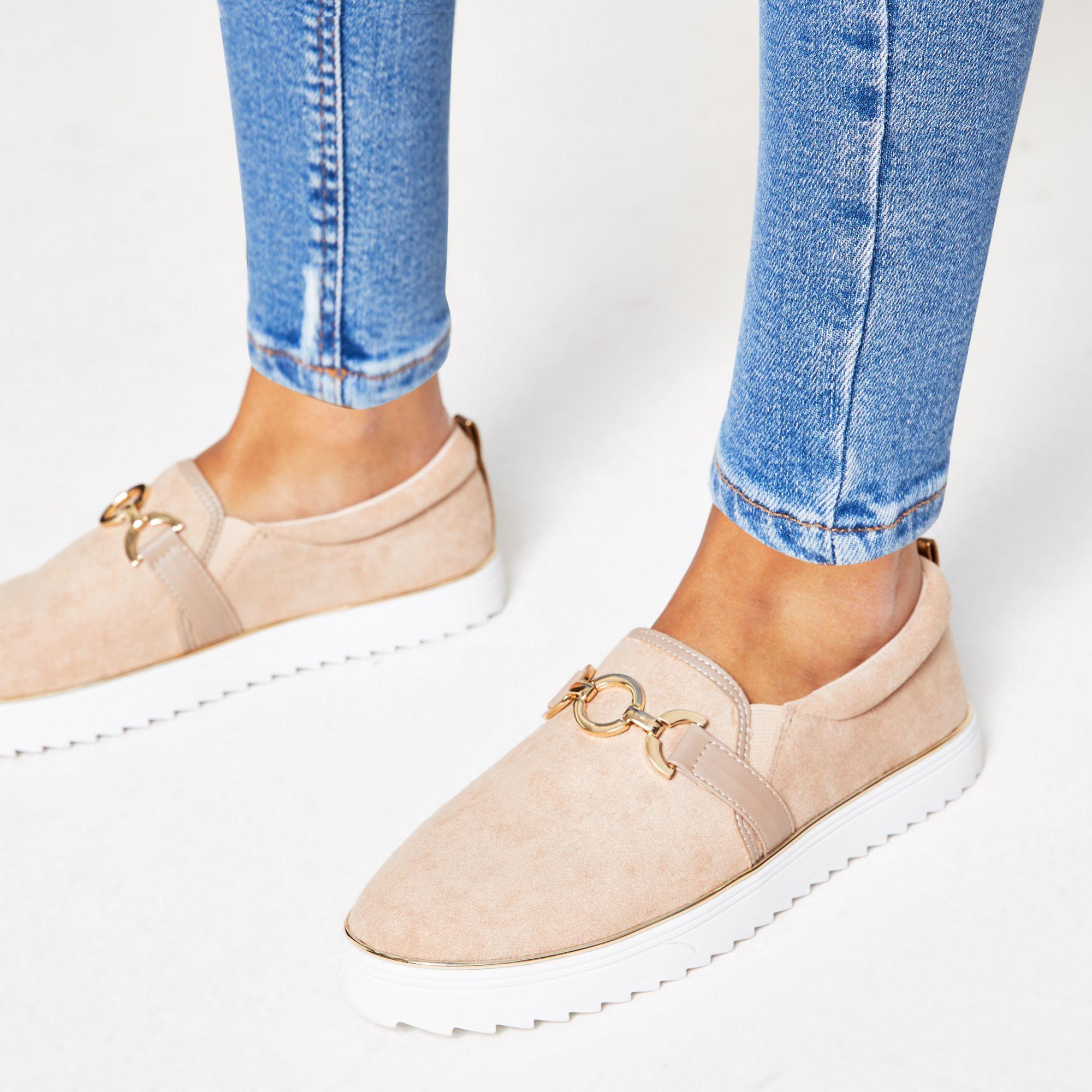 beige slip on trainers
