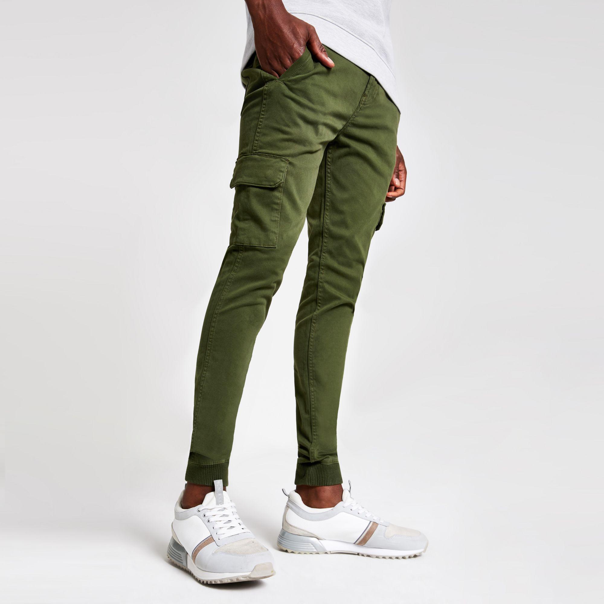 River Island Cotton Khaki Super Skinny Cargo Trousers in Green for Men Lyst