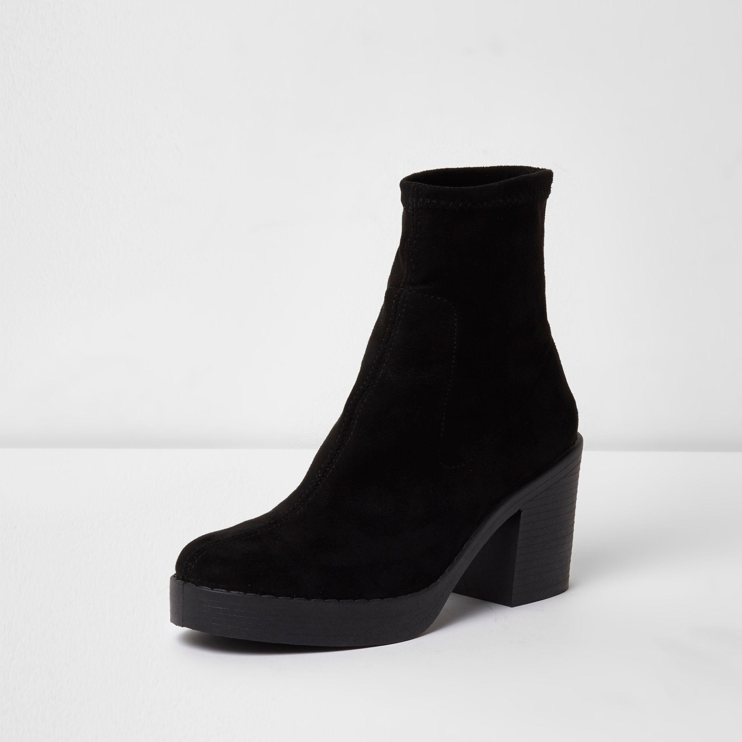 black chunky heel sock boots